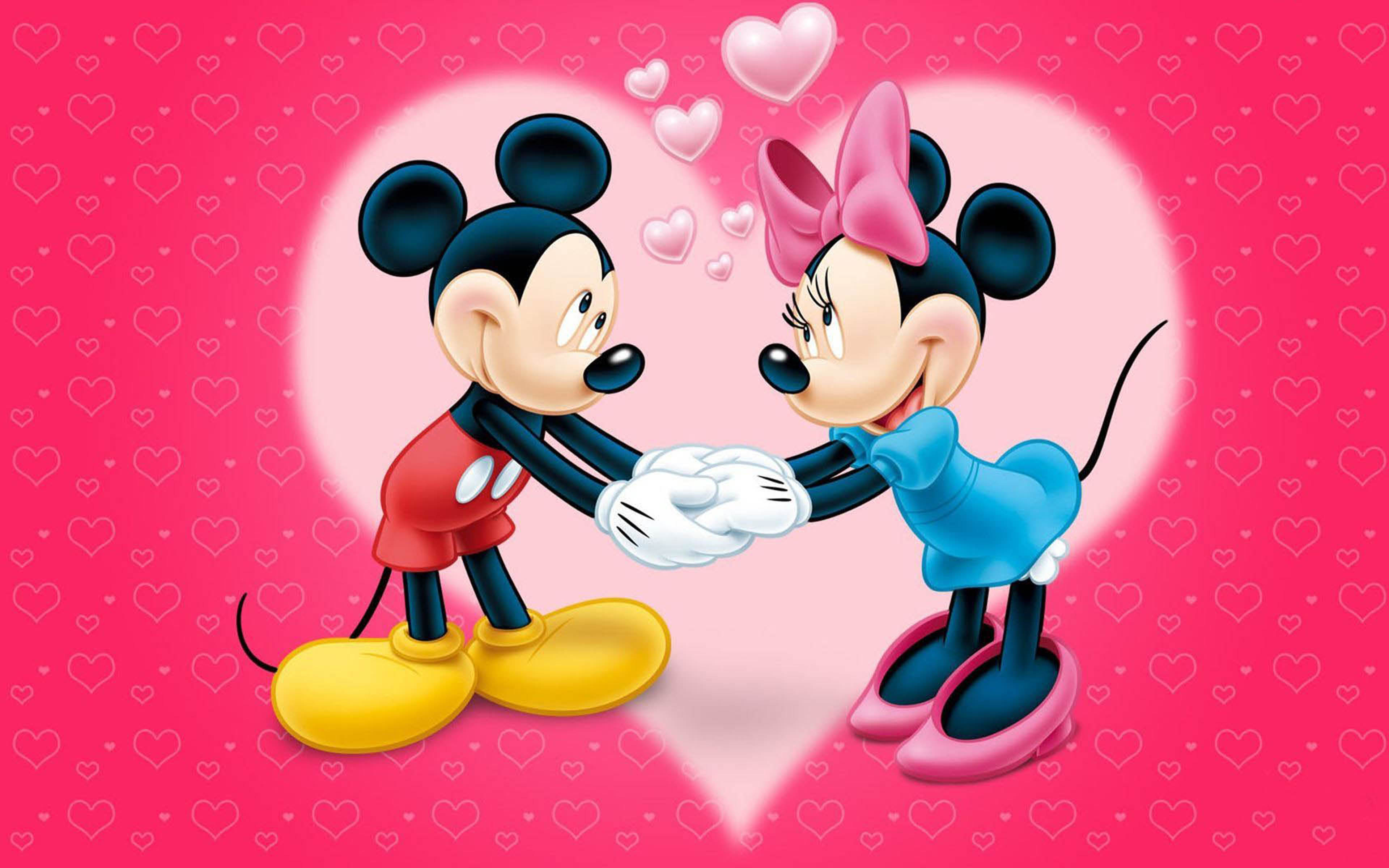 Mickey And Minnie Mouse Love Couple Cartoon Red Wallpaper With Hearts Hd  Wallpaper For Desktop Mobile And Tablet 3840x2400 : 