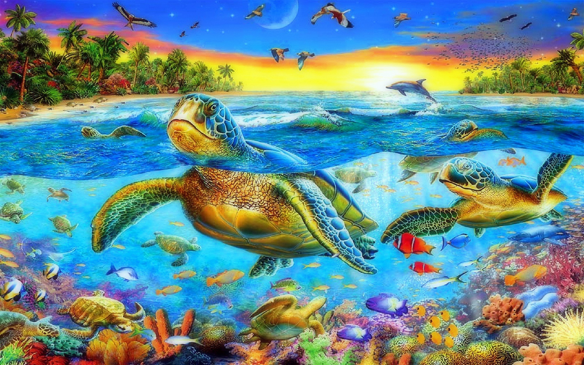 HD wallpaper Fish Turtle Jellyfish Art Texture full frame backgrounds   Wallpaper Flare