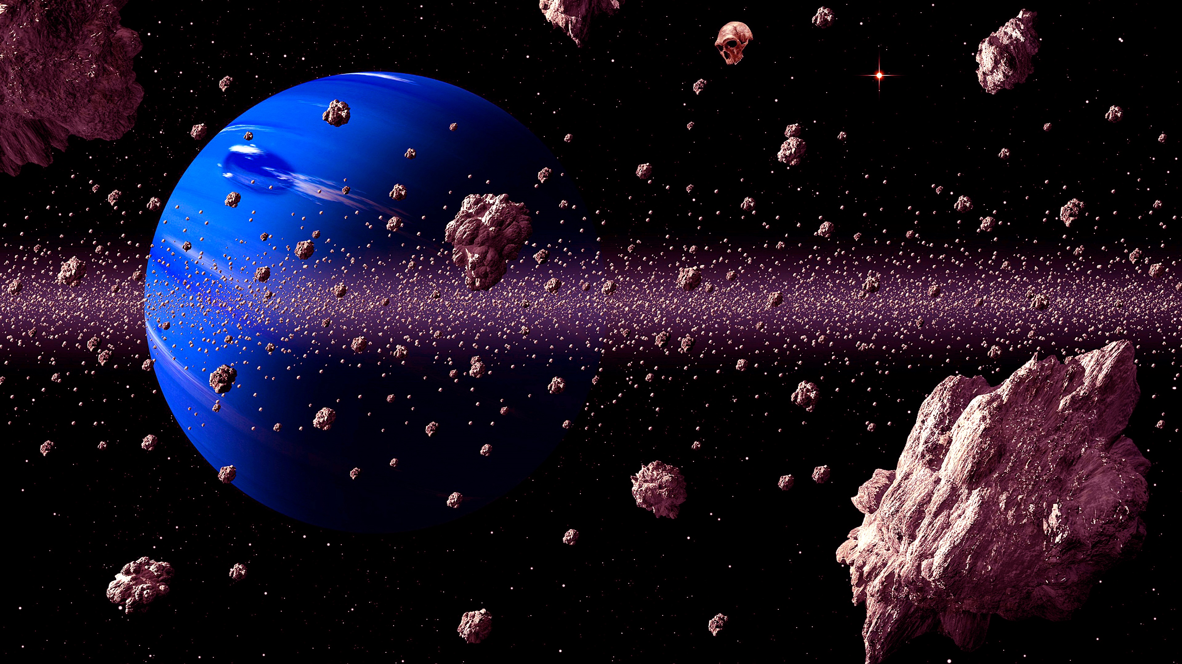Asteroid Belt With Meteors Threat For Blue Planet Digital Art Fantasy