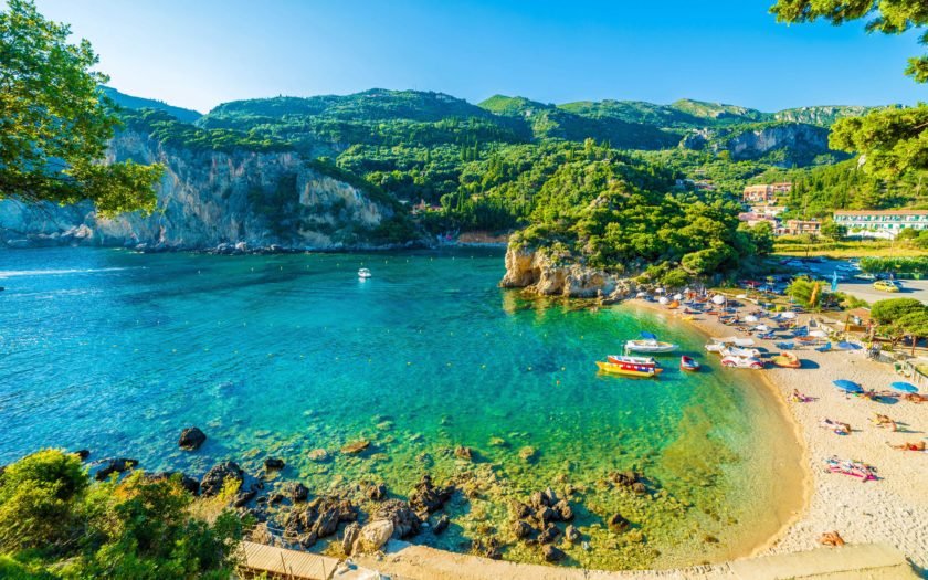 Beaches On Corfu Island Ionian Sea Greece Sandy Beach Dense Green 