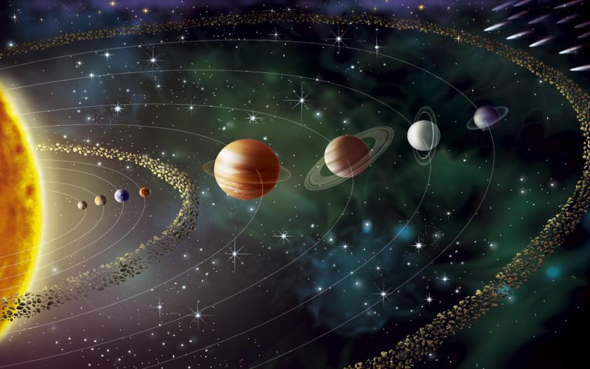 Solar System With Planets Mercury Venus Earth Mars Asteroid Belt Jupiter  Saturn Uranus Neptune And Pluton Desktop Wallpaper Hd 5200x3250 :  