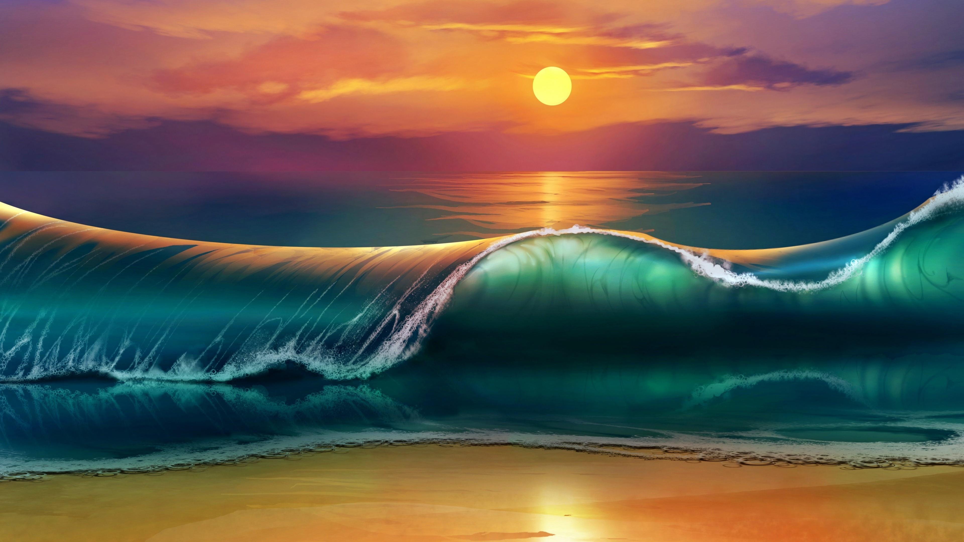 Sunset Sea Waves Beach 4k Ultra Hd Wallpapers For Desktop Mobile Laptop And  Tablet 3840x2160 : 
