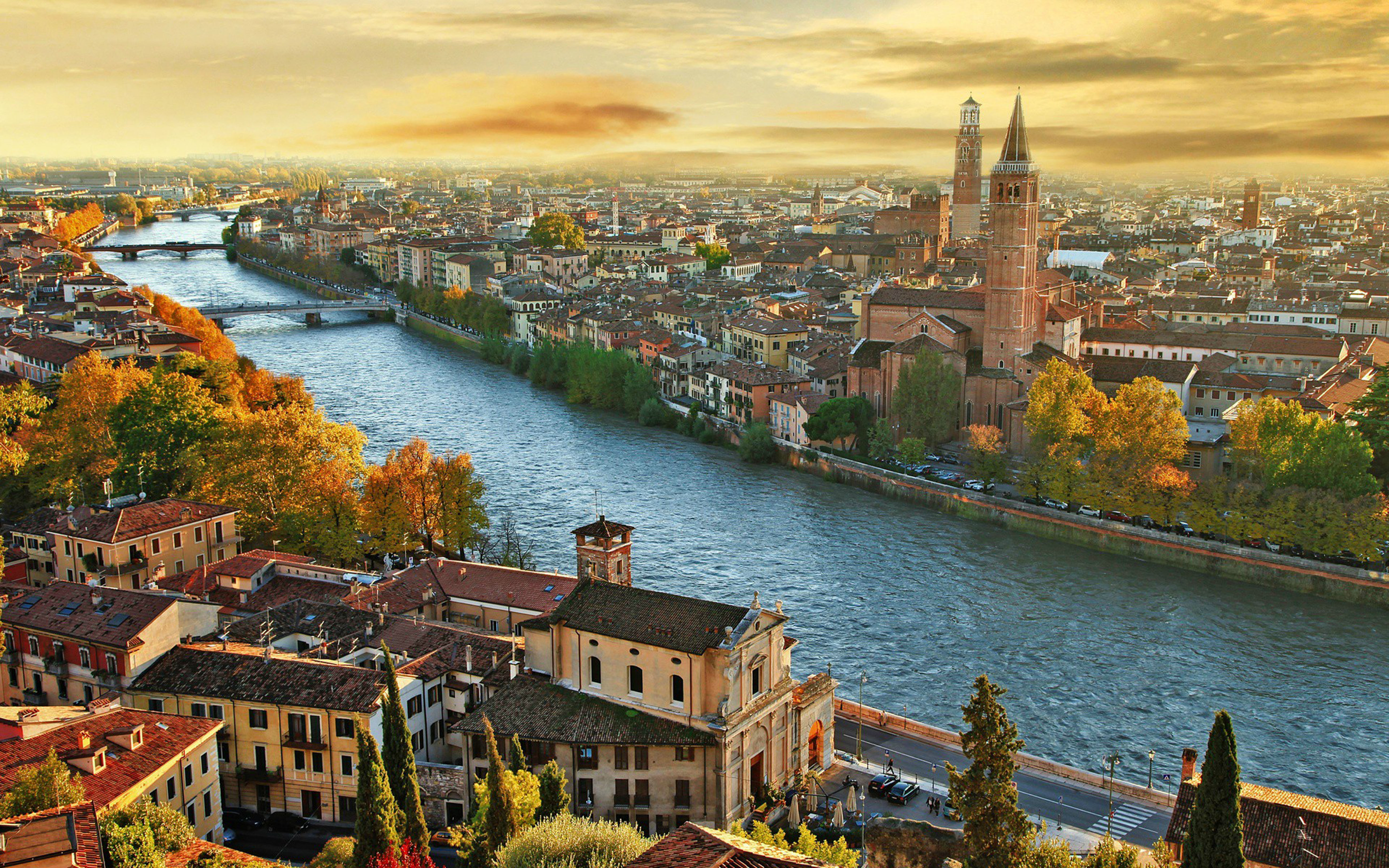 Verona And Adige River From The Bird's Eye View Beautiful City