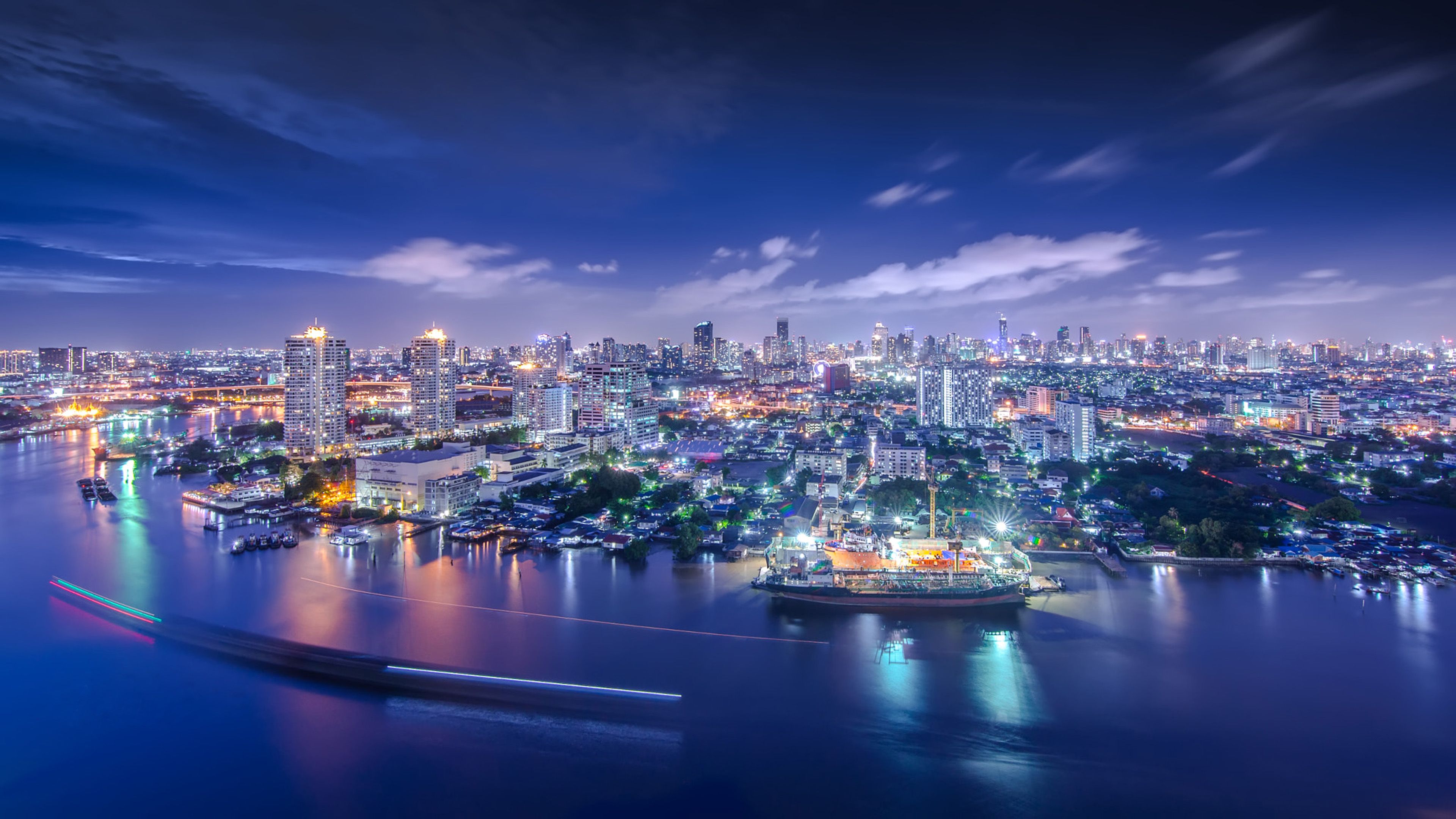 Bangkok In Twilight Cityscape Chao Phraya River In Thailand Ultra Hd