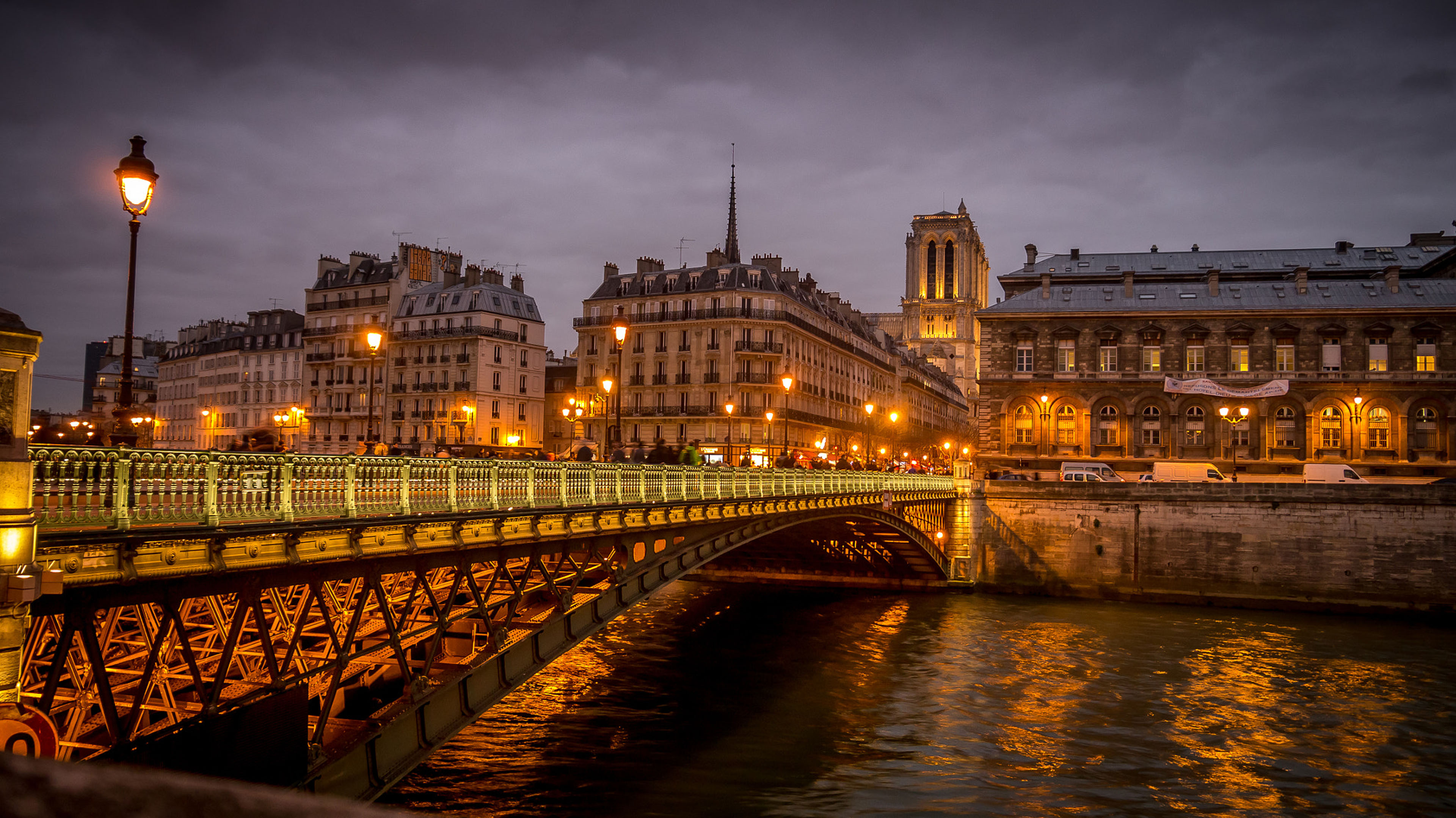 France Paris Pont D'arcole At Night Desktop Hd Wallpaper For Pc Tablet