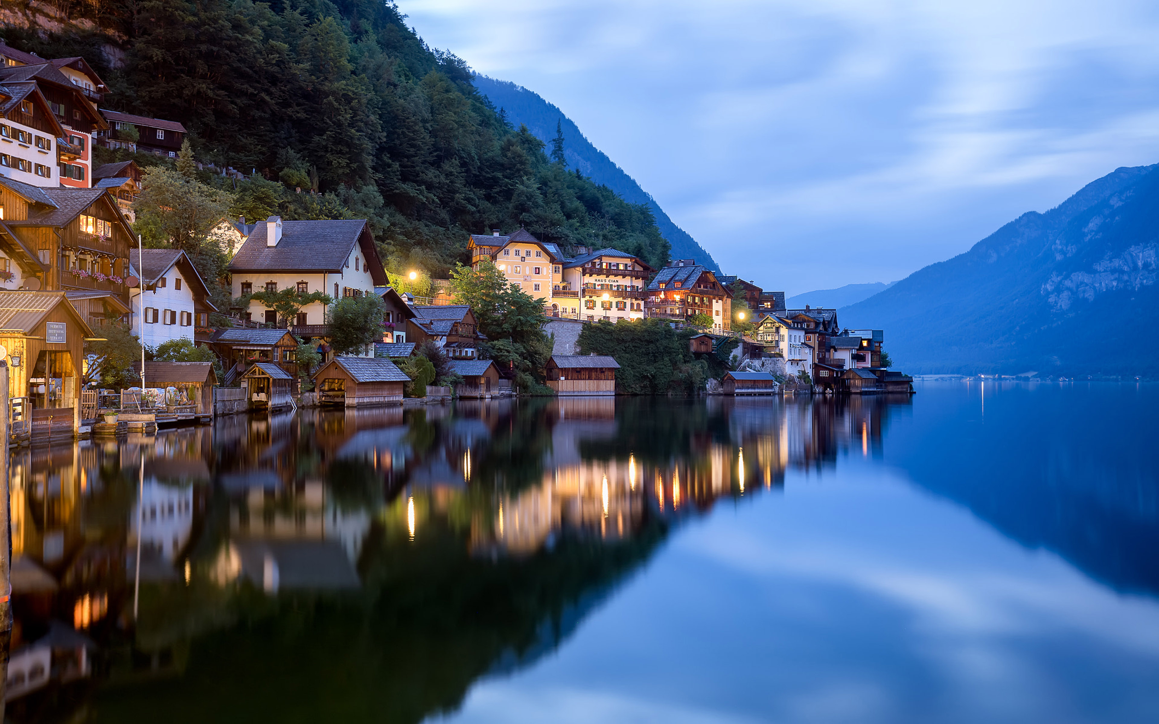 Peaceful Water Lake Hallstatt Also Small Village In The Area Of The