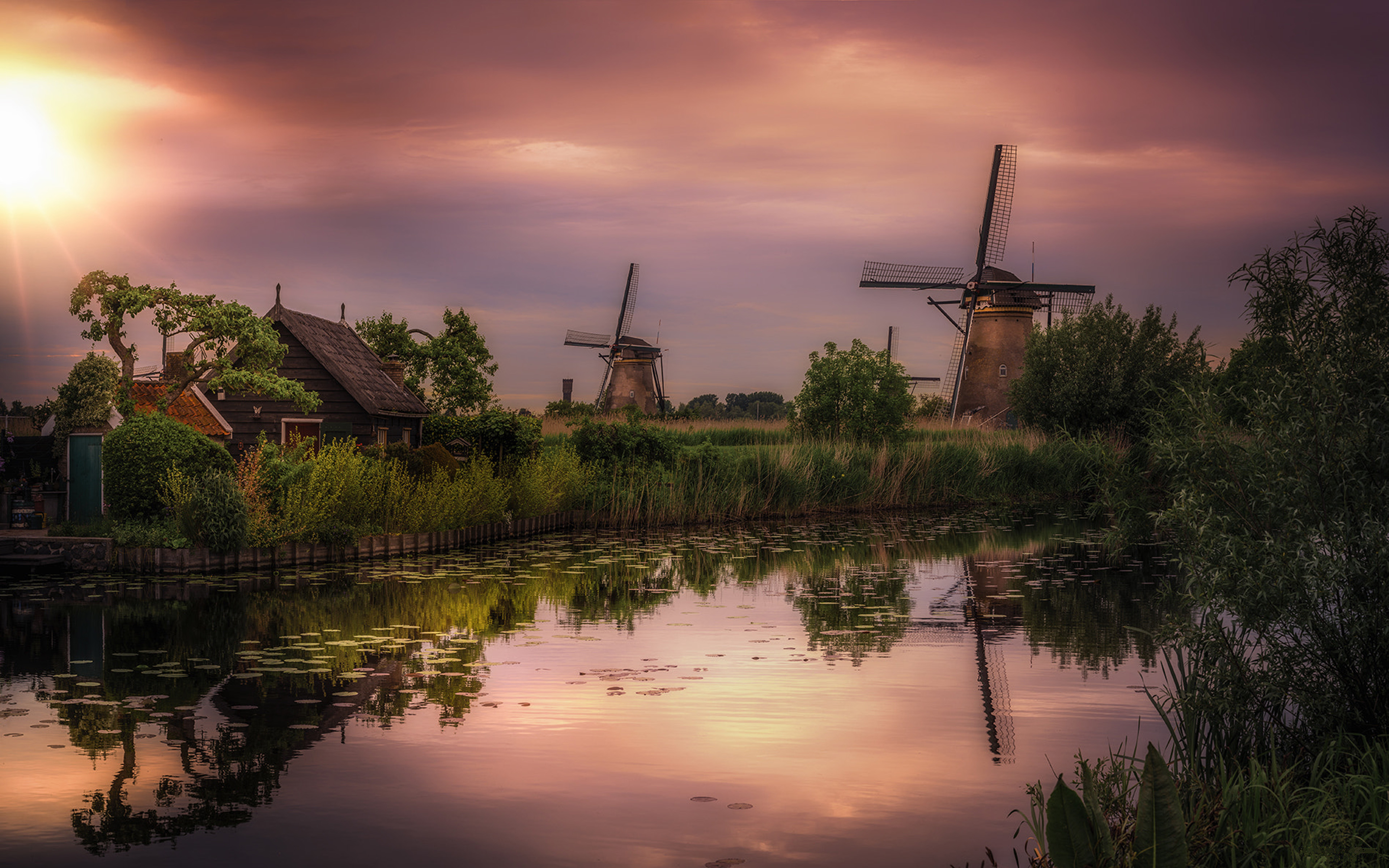 Windmills At Kinderdijk In The Province Of South Holland Netherlands