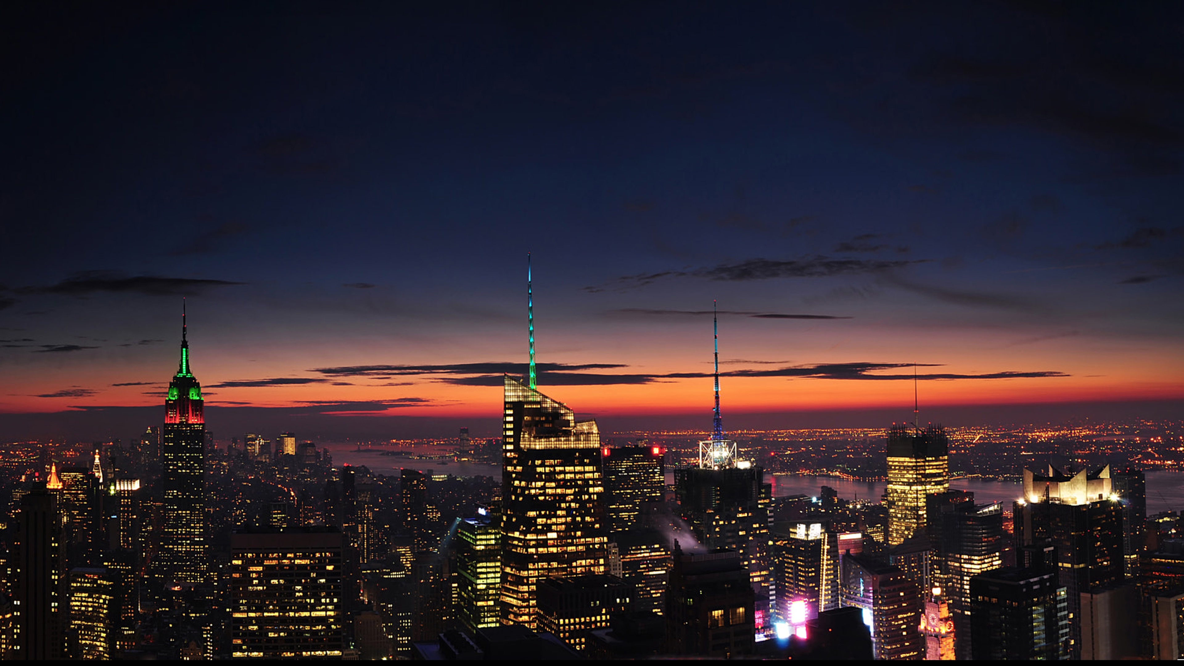 Manhattan United States Of America Sunset Dusk Red Sky On Horizon City  Landscape Hd Wallpaper For Desktop Laptop Tablet Mobile Phones And Tv  3840x2160 : 