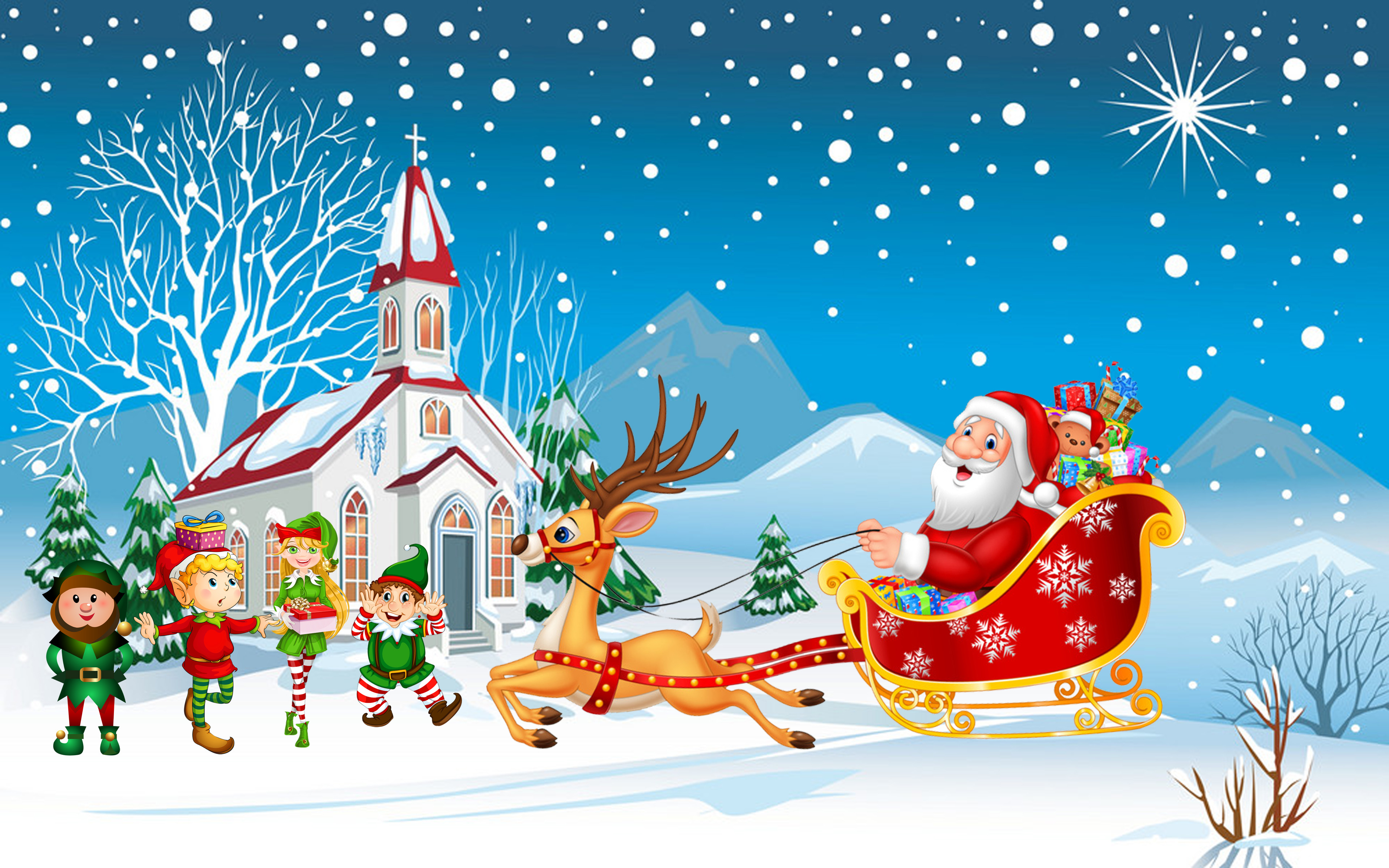 Happy Christmas Santa Claus With His Sleigh With Christmas Gifts Merry Kids Hd Desktop ...