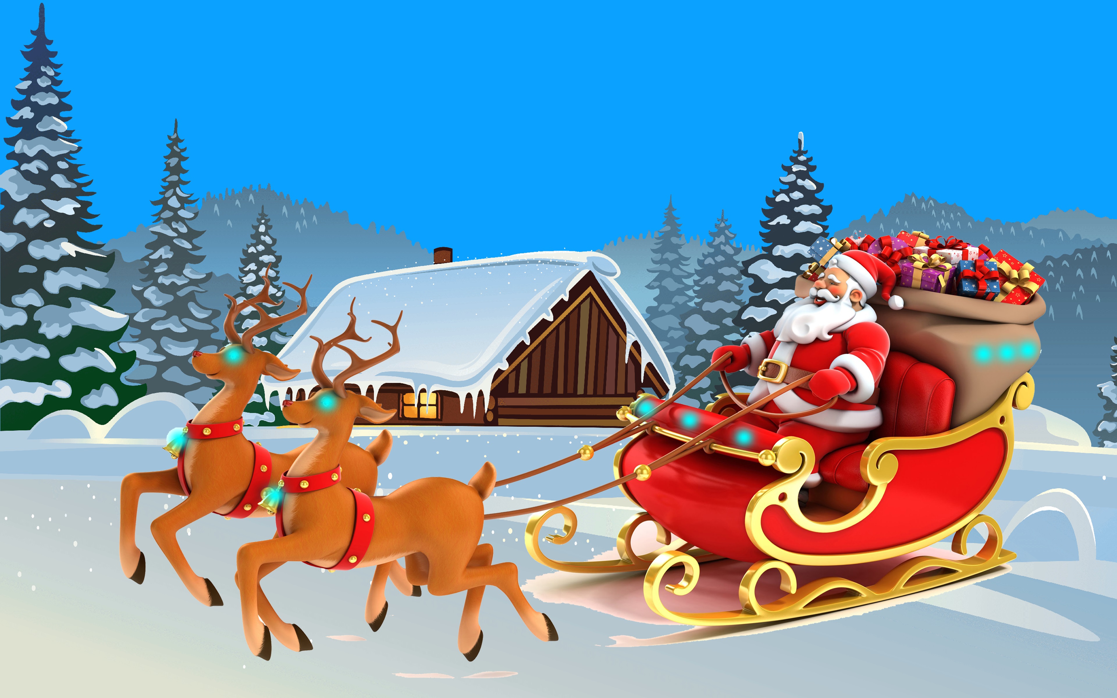 Happy New Year Christmas Card Santa Claus And Lapland 4k Ultra Hd Desktop  Wallpapers For Computers Laptop Tablet And Mobile Phones 3840x2400 :  