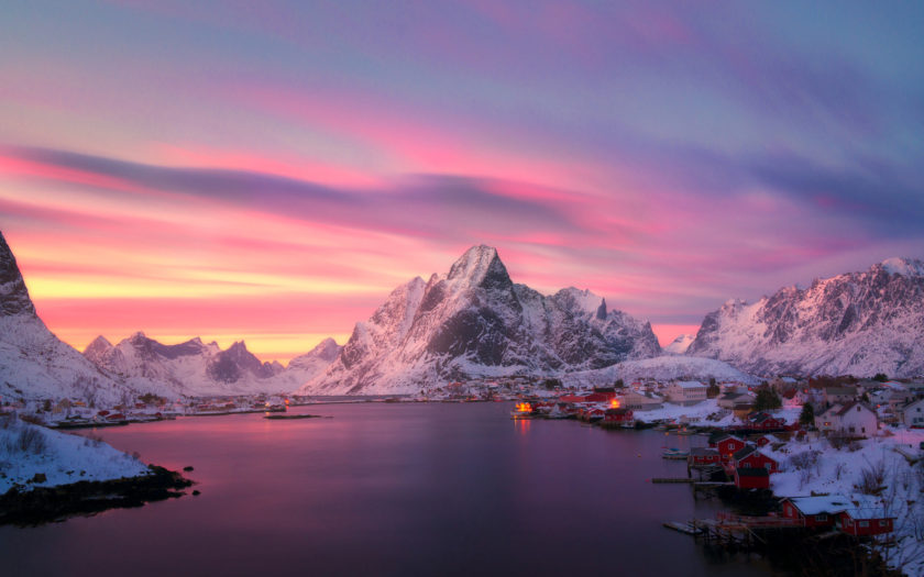 Lofoten Norway The Fishing Village Of Reine At Dusk Hd Wallpapers For  Tablets Mobile Phones Laptops And Desktop 3840x2160 : 