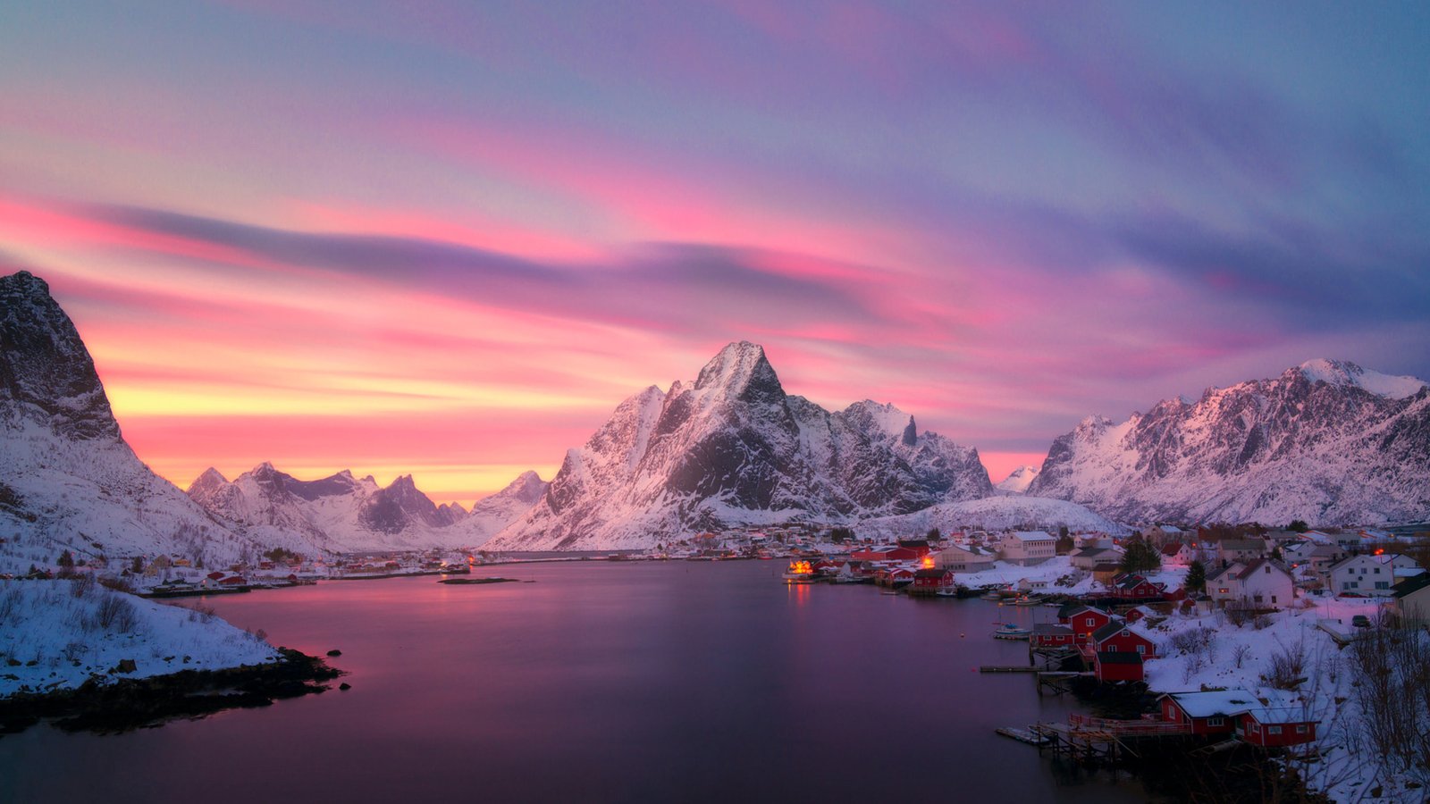 Lofoten Norway The Fishing Village Of Reine At Dusk Hd Wallpapers For Tablets Mobile