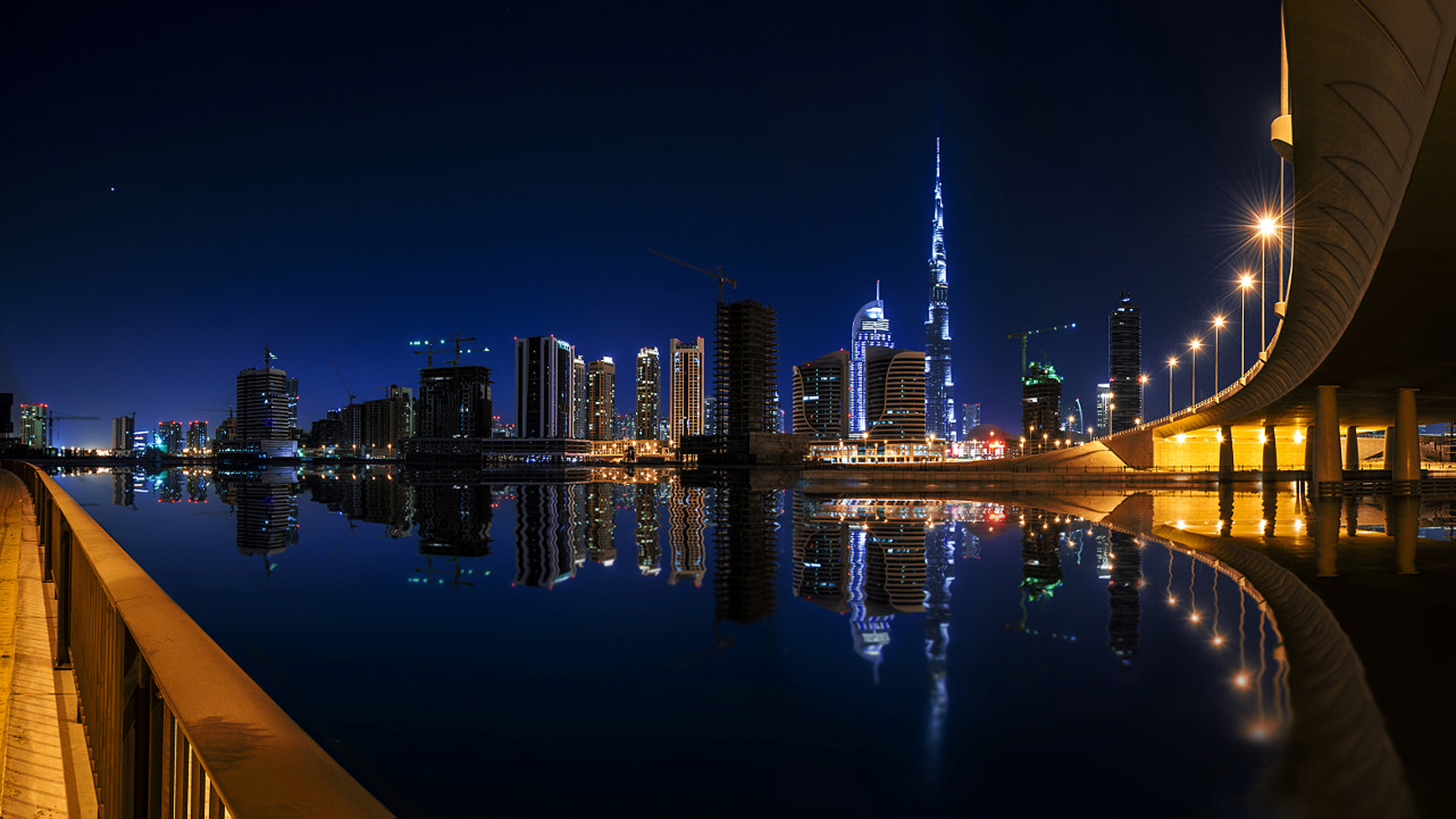 United Arab Emirates Calm Night In Dubai City And Architecture Hd
