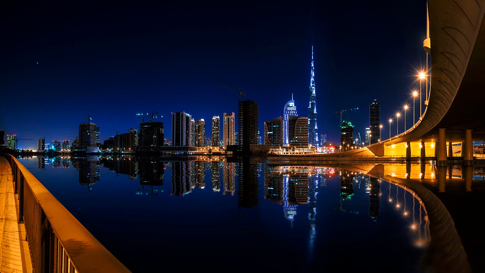 United Arab Emirates Calm Night In Dubai City And Architecture Hd