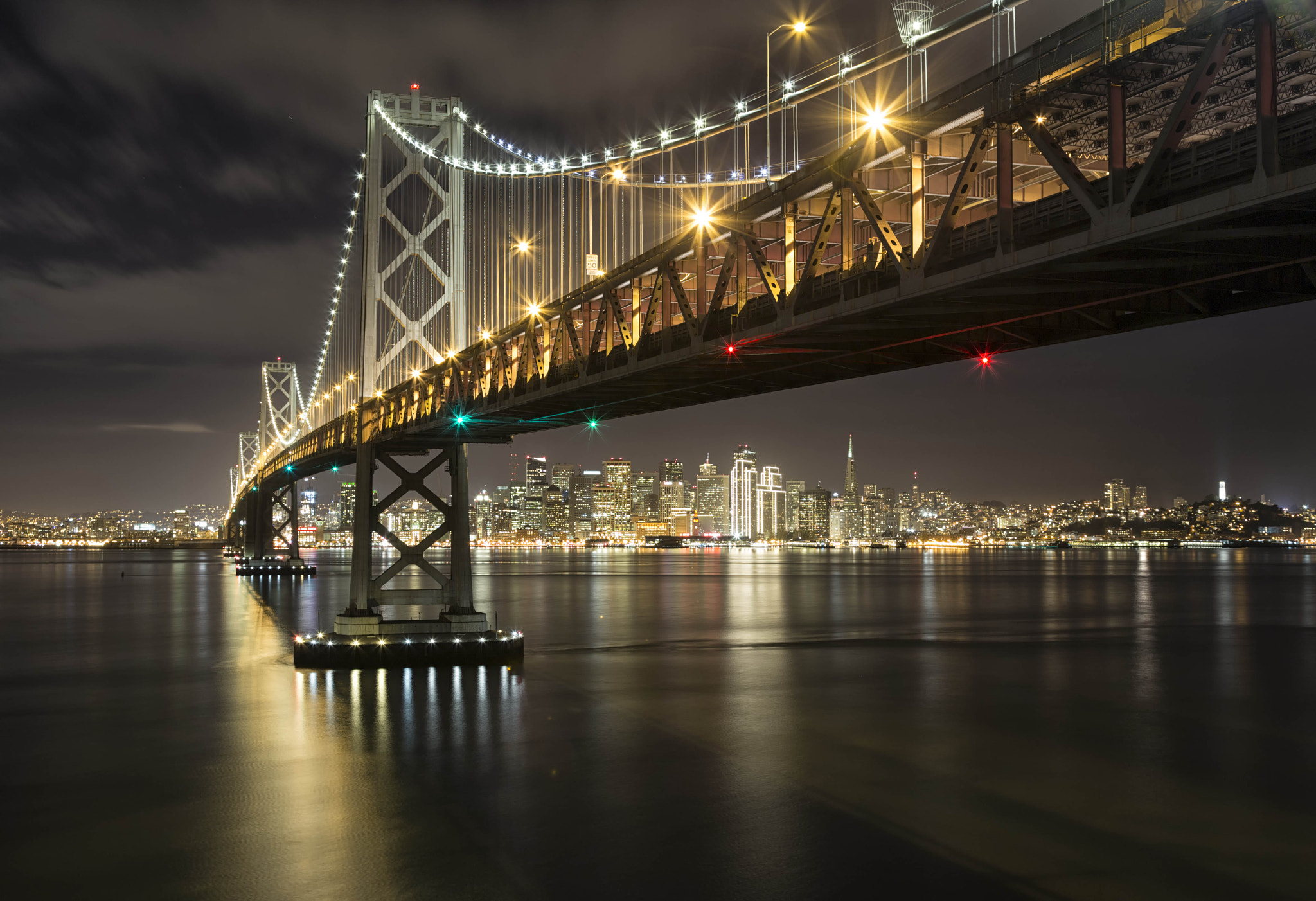 City Of San Francisco Bay Bridge Night Lights California United States Hd  Wallpapers For Tablets Free Download 3840x2400 : 