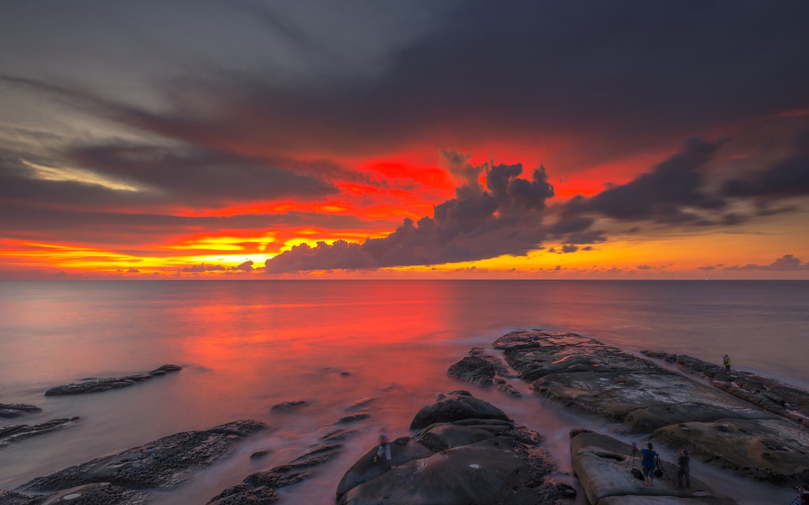 Red Sky Dark  Clouds Reflection Sunset At The Coast Of 