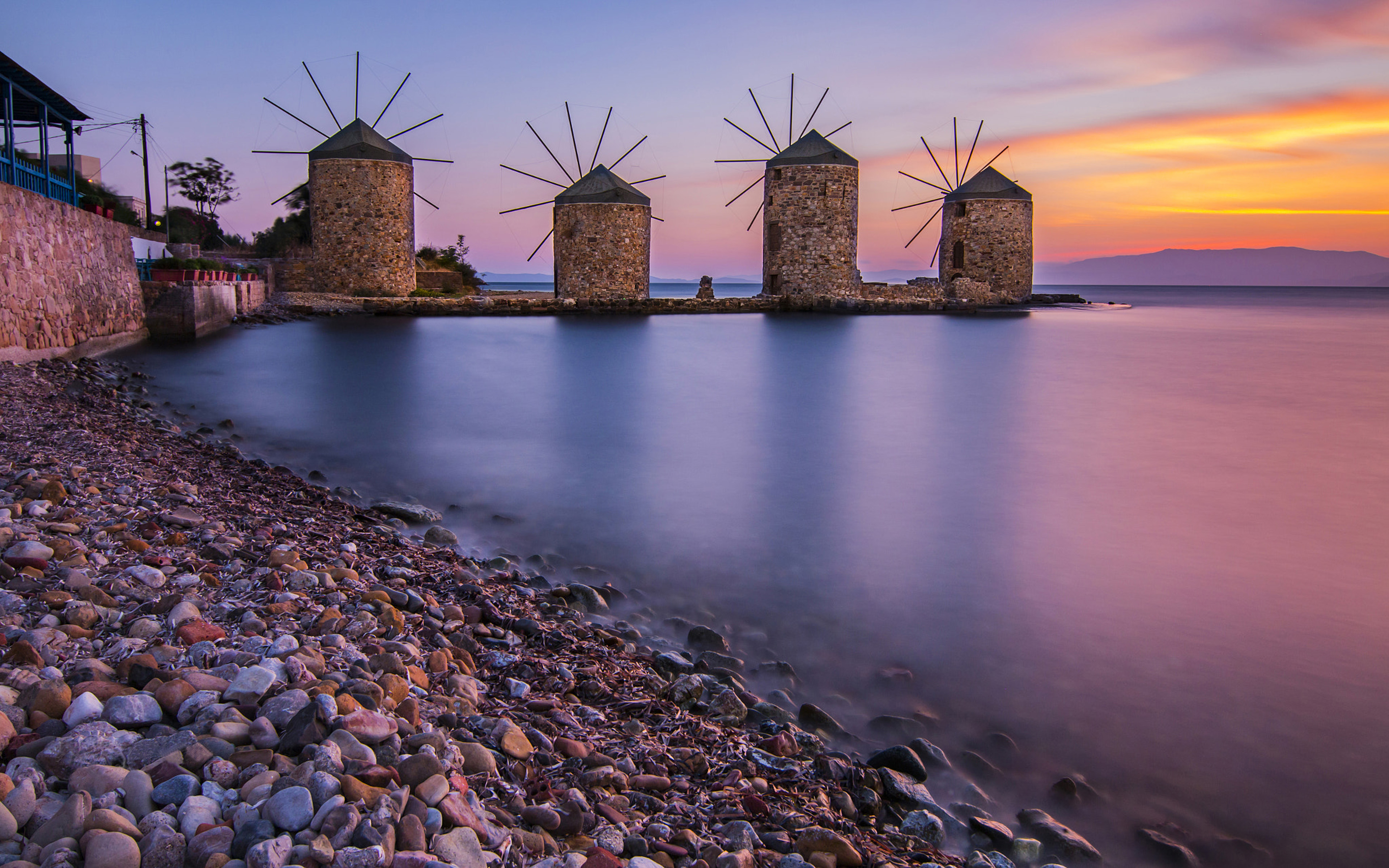 Windmills In Chios Aegean Sea Greece 4k Ultra Hd Desktop ...