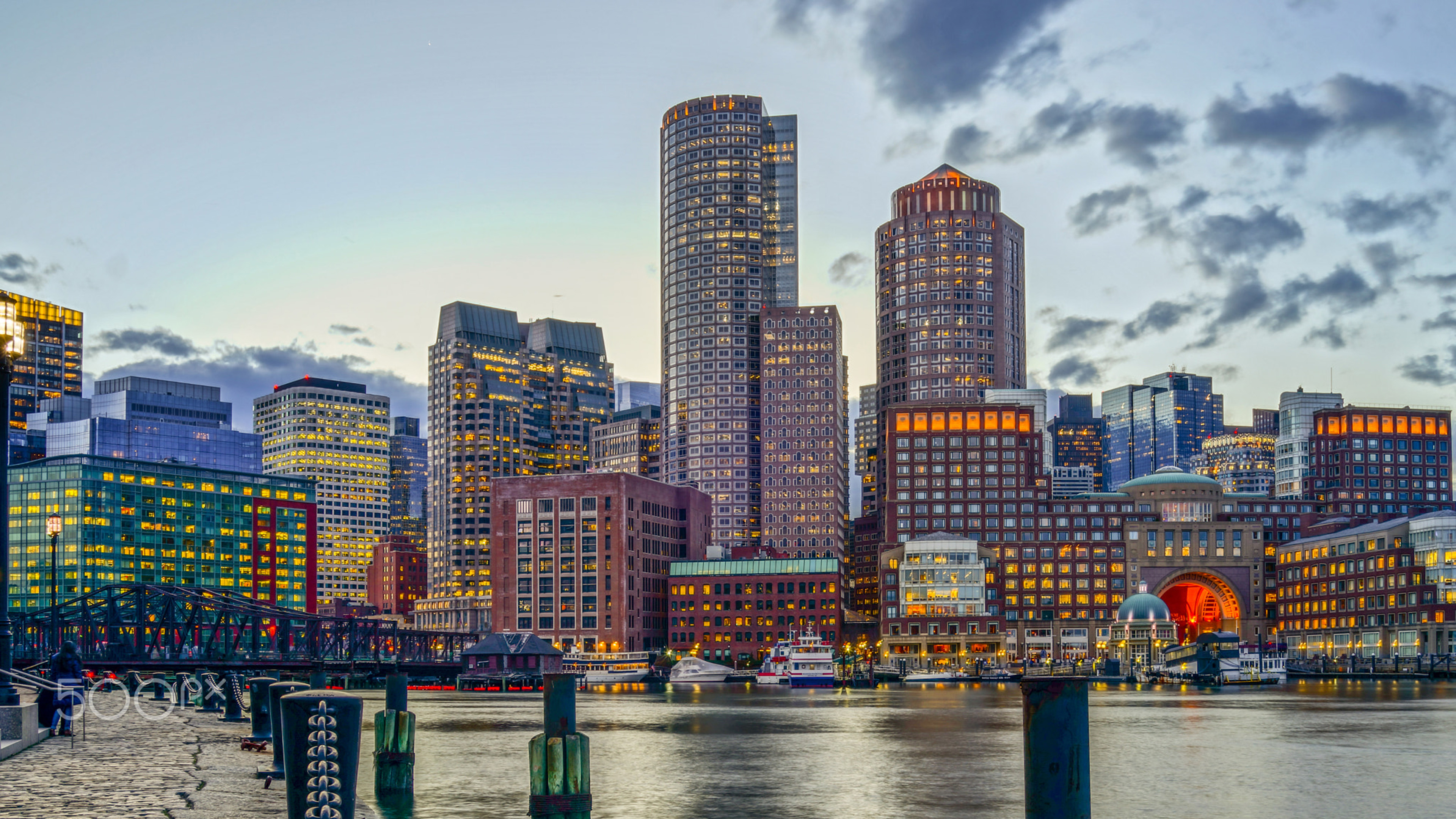 Boston Skyline Finance Business Boston Harbor Massachusetts United