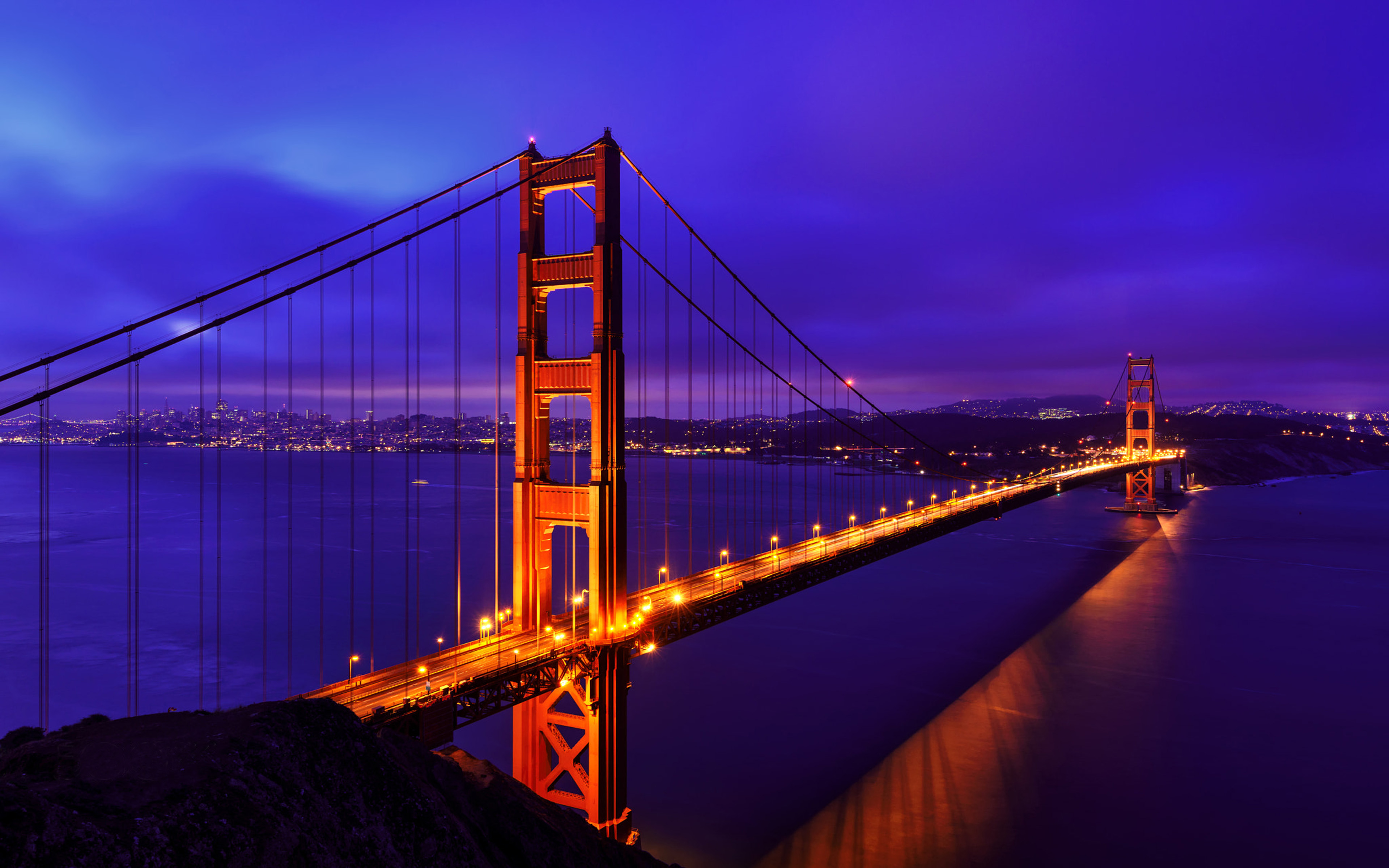 Golden Gate Bridge Blue Night Suspension Bridge In San Francisco California  United States 4k Ultra Hd Wallpaper For Desktop And Mobile Phones :  