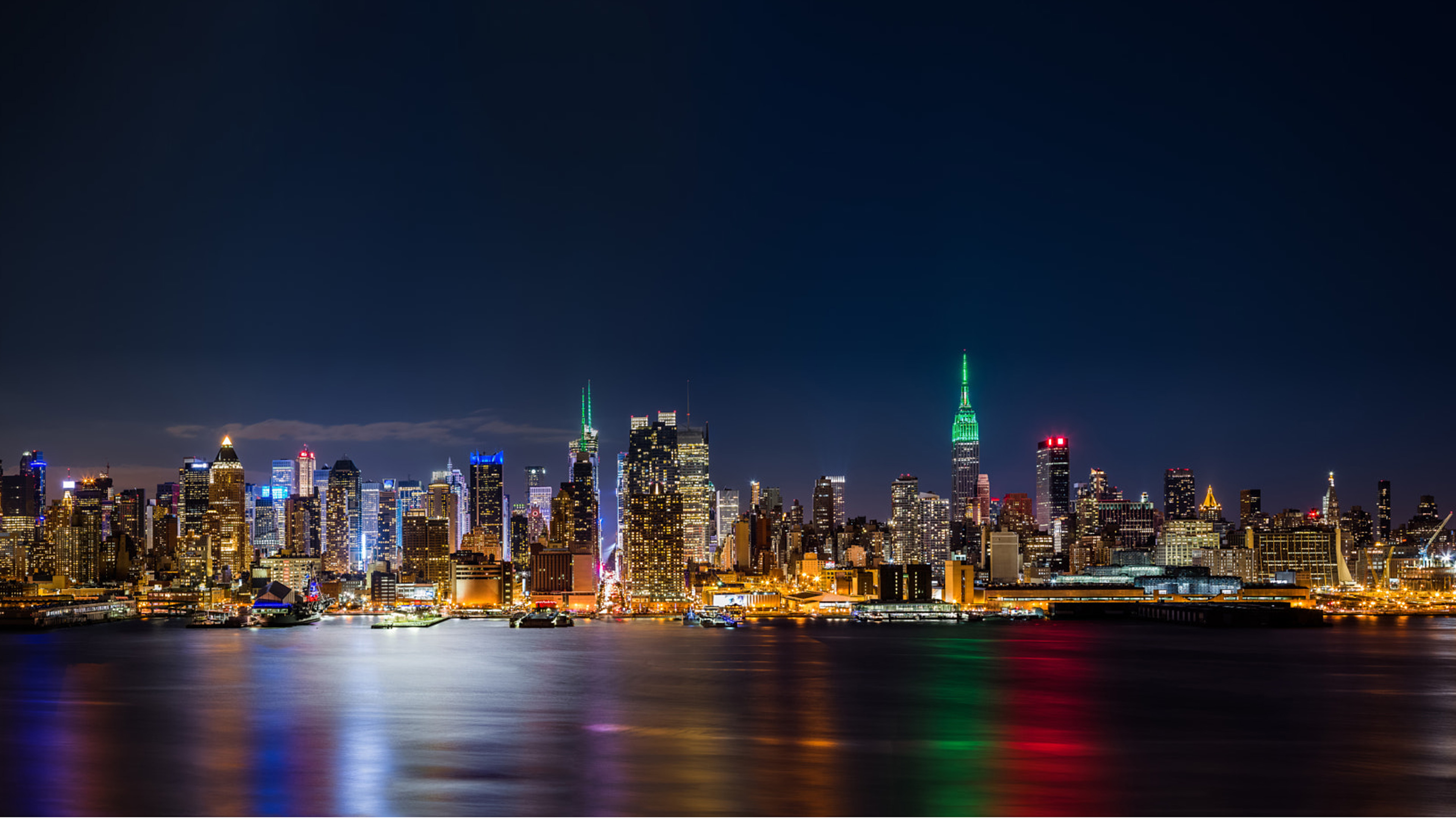 New York City Empire State Building Panorama By Night