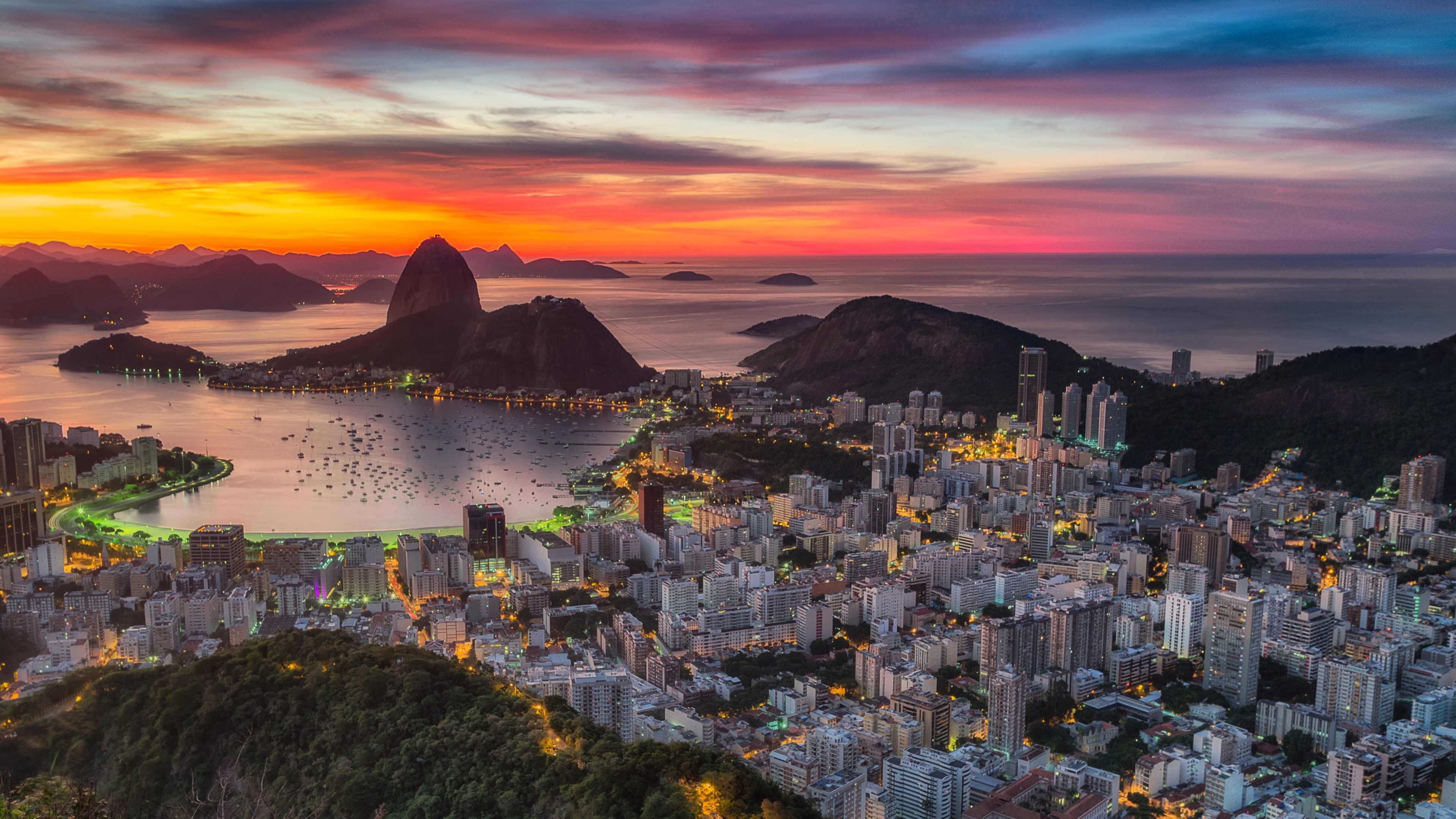 Rio De Janeiro Guanabara Bay Brazil South America Sunset Twilight Panoramic  View 4k Ultra Hd Desktop Wallpapers For Computers Laptop Tablet And Mobile  Phones : 