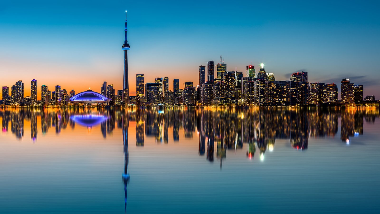 Toronto Skyline Reflection Of Buildings In Harbor Bay Harbor Bay