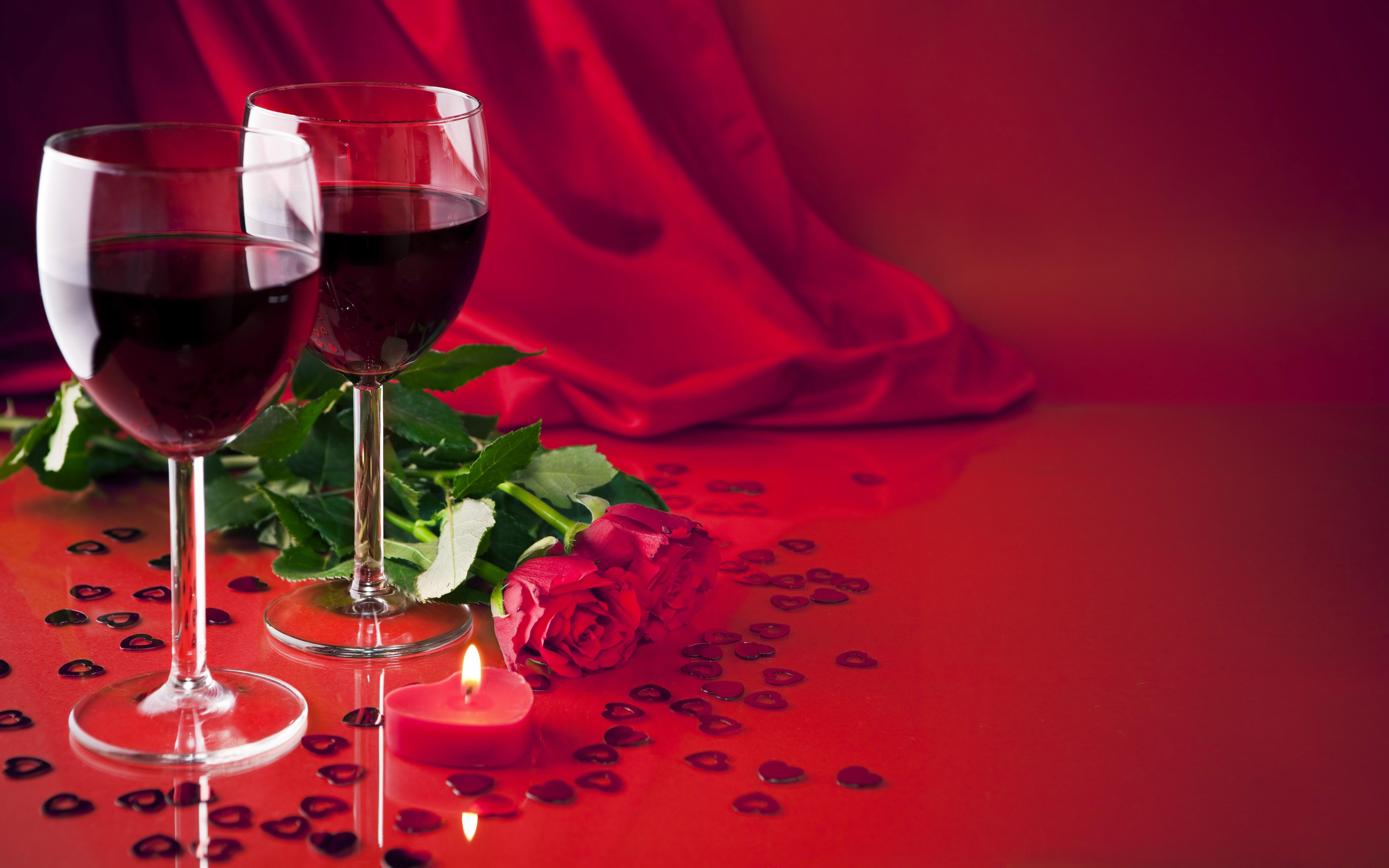 Romantic Evening Two Glasses Of Red Wine Flower Red Roses Romantic  Backgrounds 4k Hd Desktop Wallpapers For Tablets And Mobile Phones  5200x3250 : 