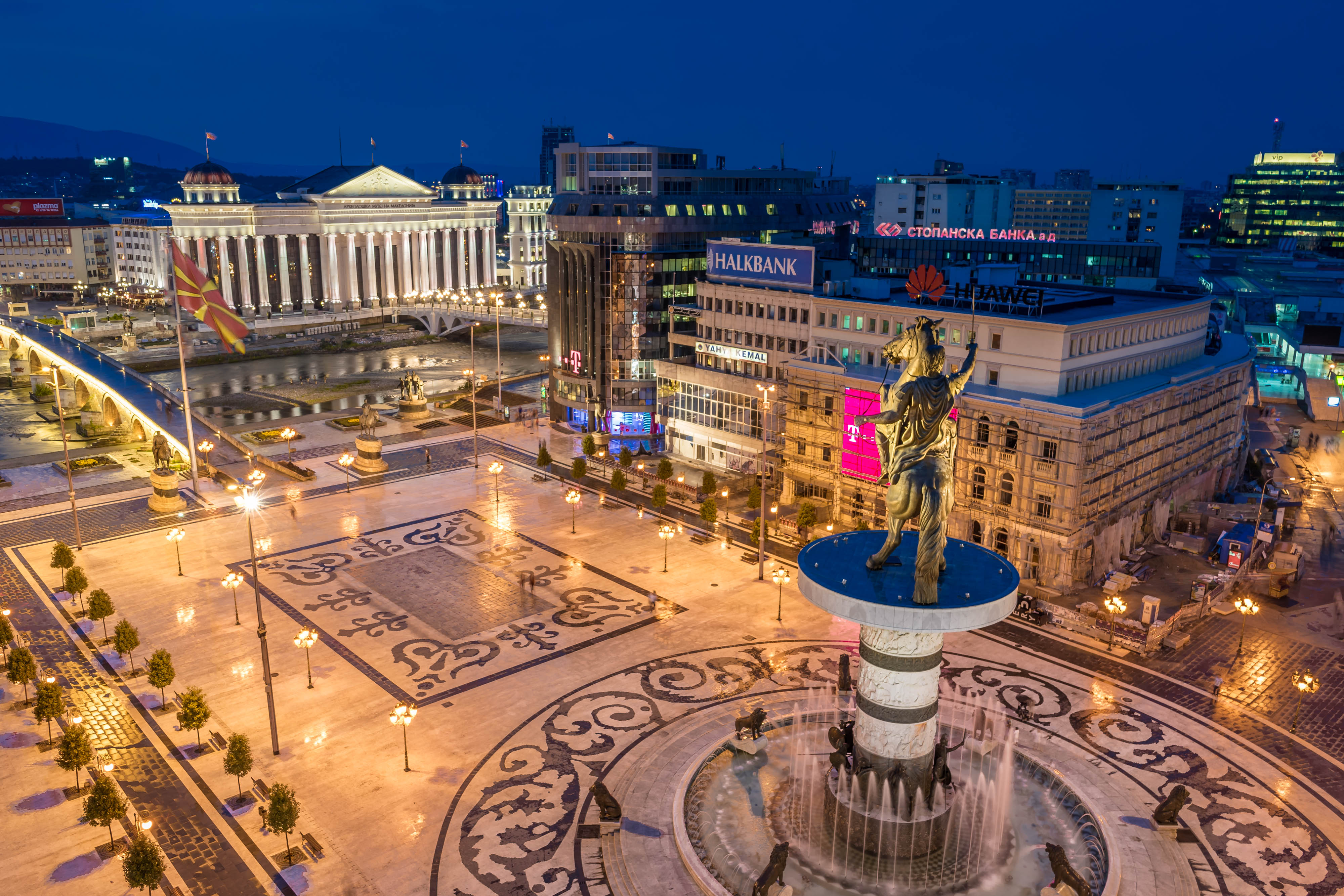 Skopje Square Macedonia Center Of The City Monument And Fountain Of Alexand...