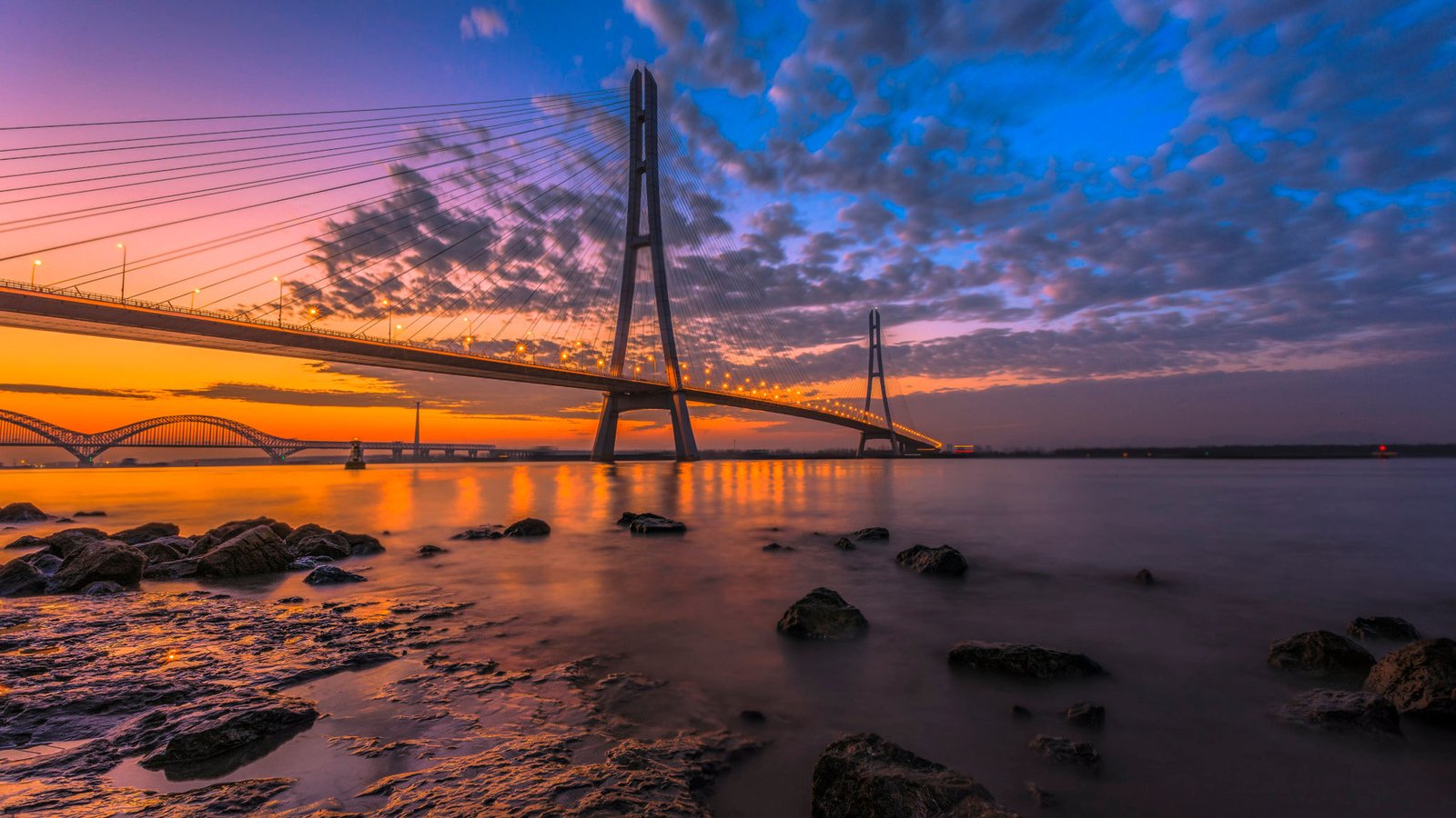 Nanjing Third Bridge Yangtze River Sanqiao Sunset China 4k Ultra Hd