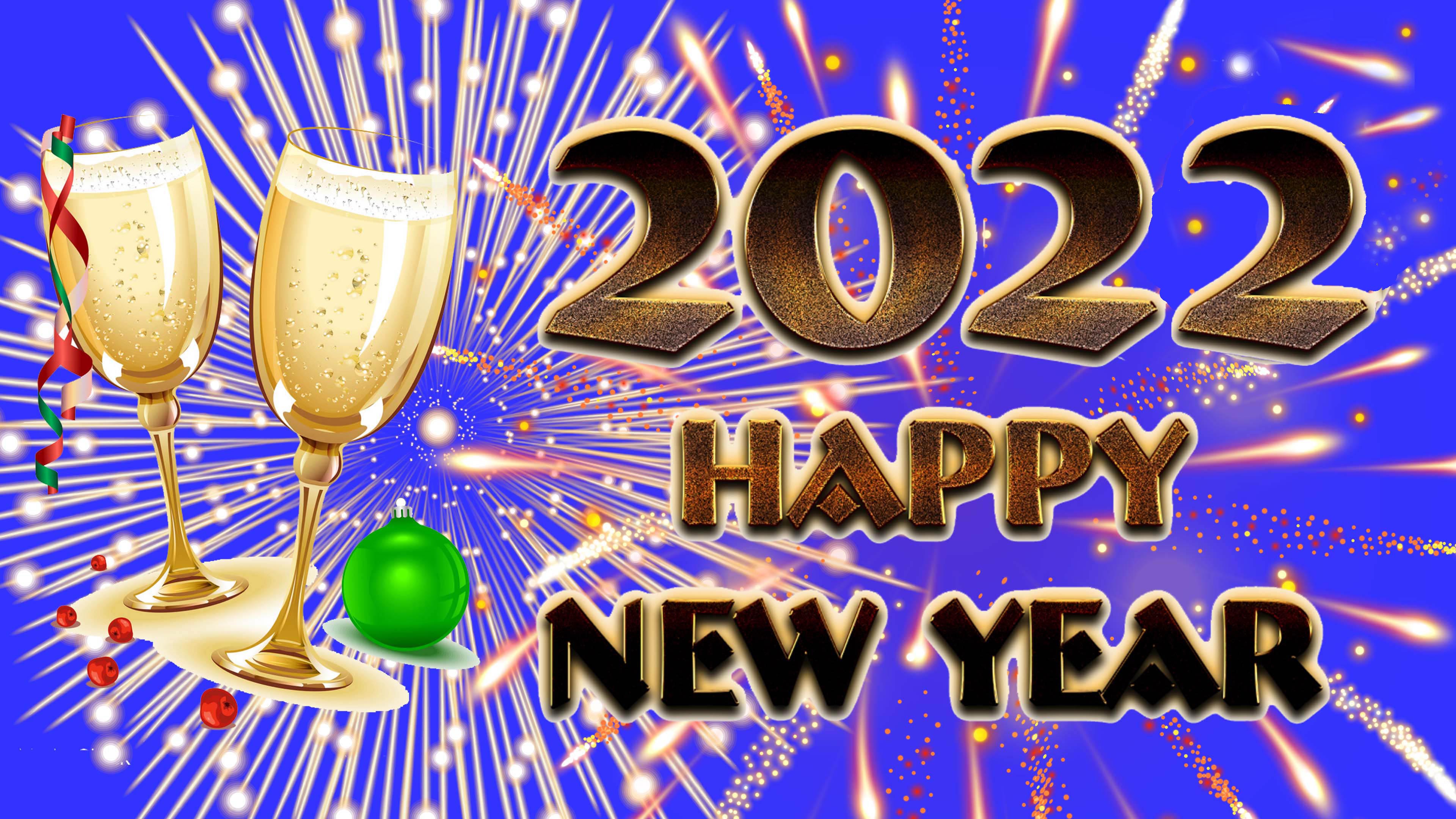Greeting Card Happy New Year 2022 Champagne Fireworks Ultra Hd Wallpapers  For Desktop 3840x2160 : 