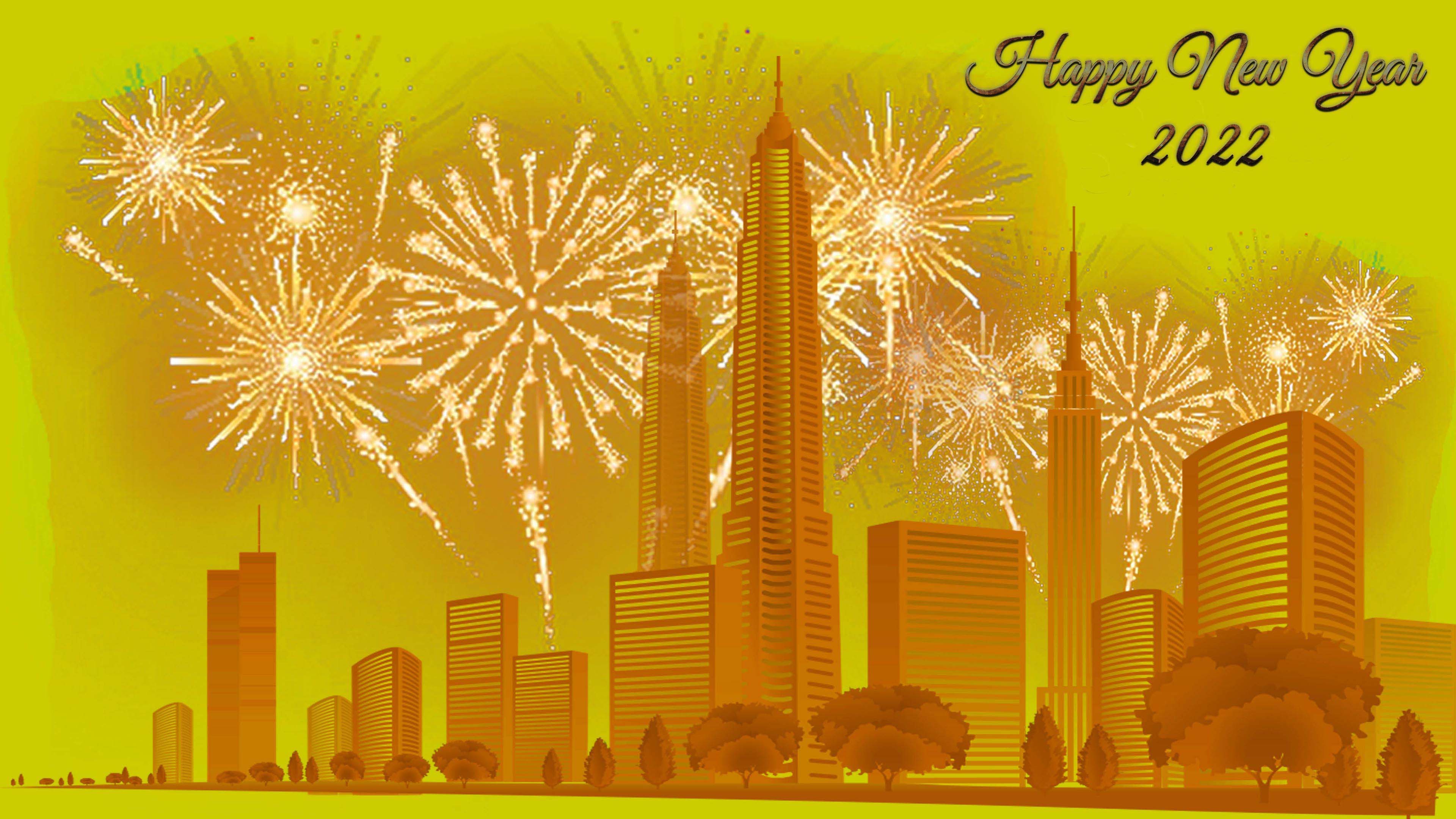 Happy New Year 2022 City Buildings Fireworks 4k Ultra Hd Tv Wallpaper For  Desktop : 