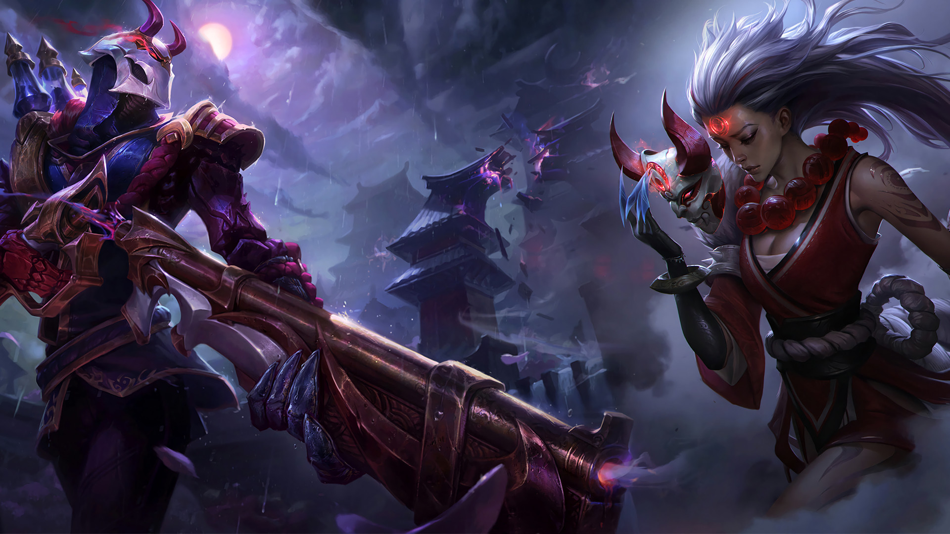 League Of Legends Champion Blood Moon Jhin And Diana Fantasy Art