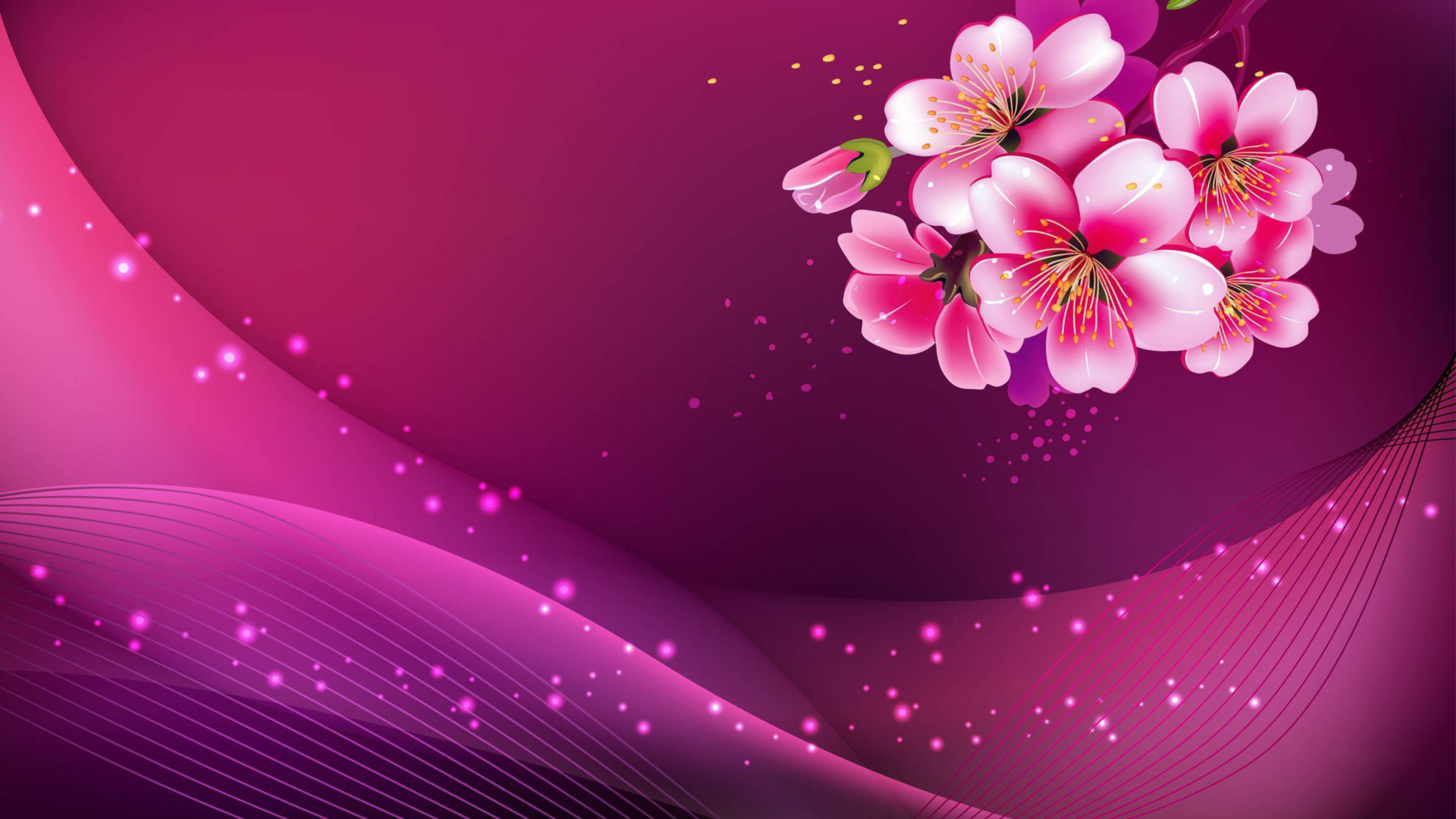 Pink Cherry Blossom And Vector Icons 3d Model Computer Wallpaper Hd