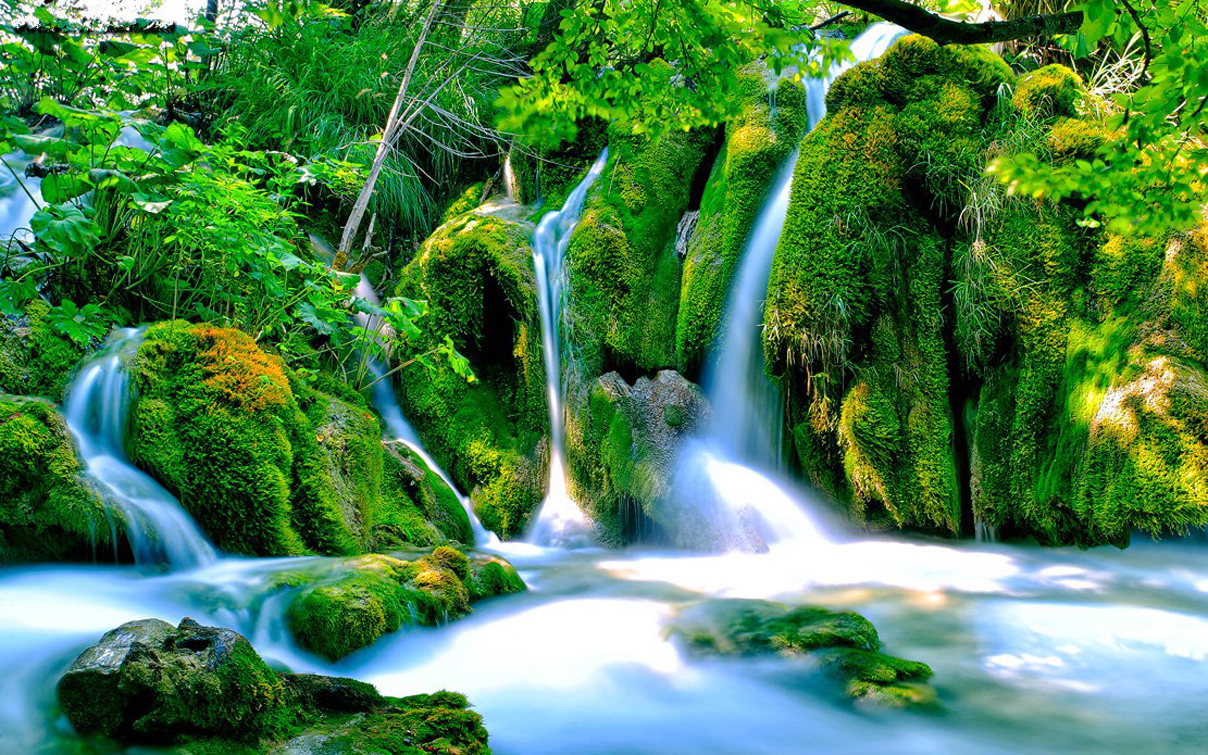 Plitvice Lakes National Park In Croatia Waterfall Stones Green Moss  Vegetation Wallpaper Hd : 
