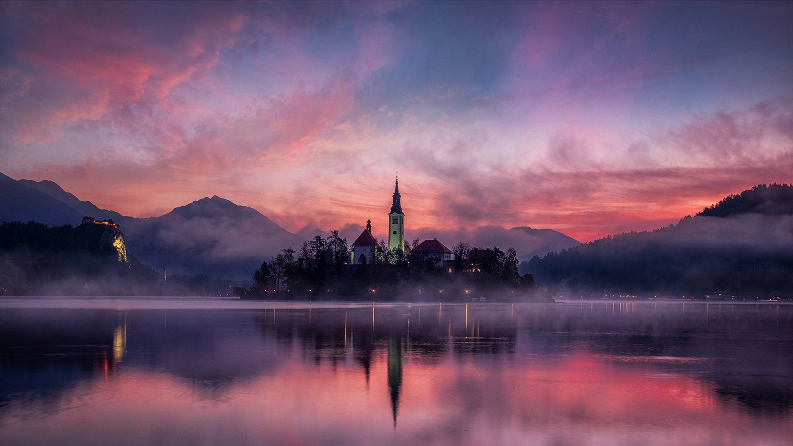 Sunrise Red Sky Lake Bled Early Morning Slovenia 4k Ultra 