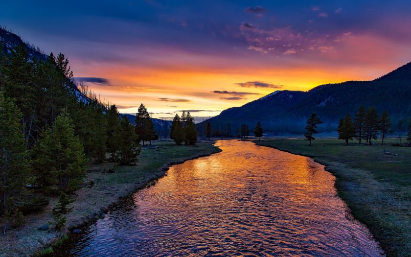 Yellowstone National Park Wyoming Usa River Sunset Twilight Dusk Hd  Wallpaper : 