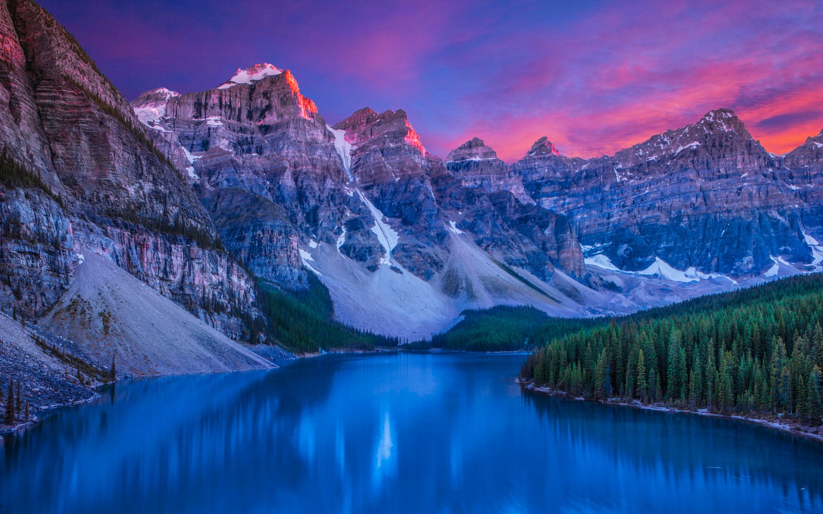 Lake Moraine In Banff National Park Canada Sunset Twilight Wallpaper Hd