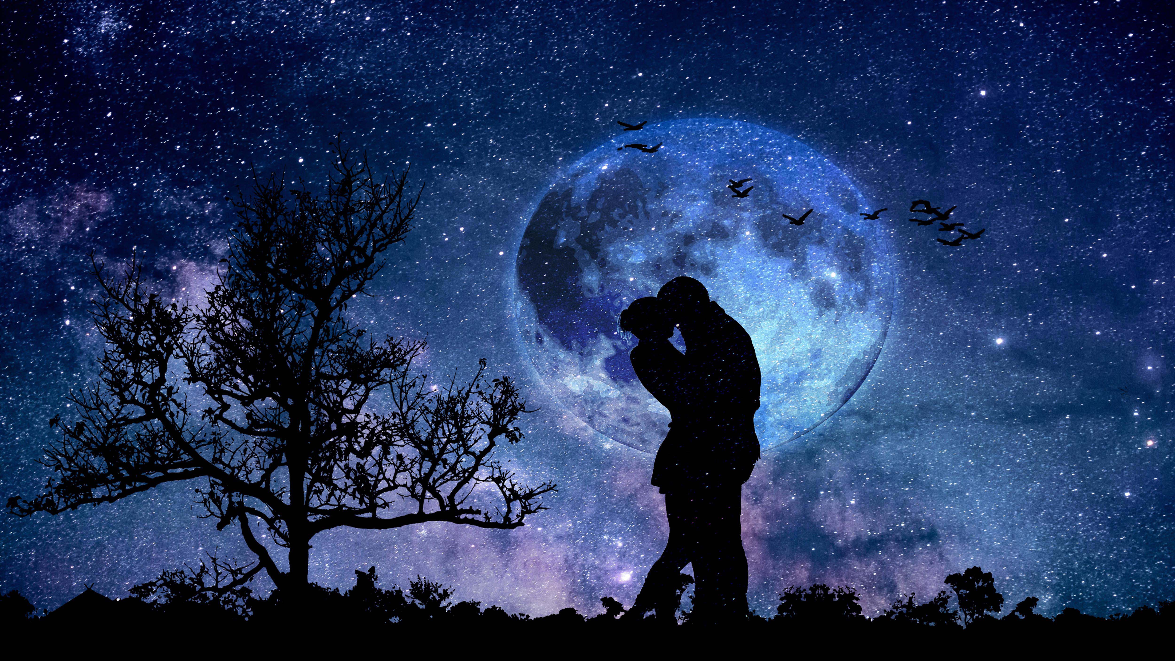 Love Romance Pictures Love The Full Moon Love Pair Wallpaper Hd :  