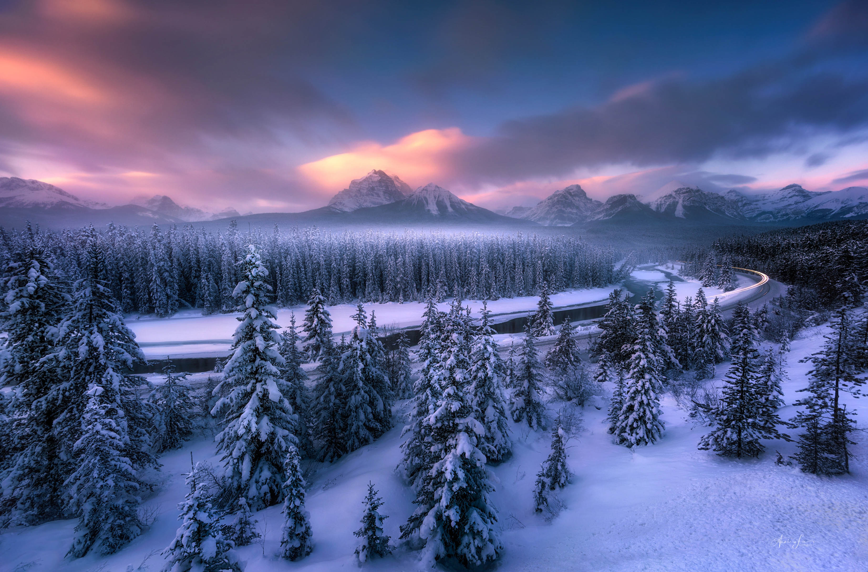 Morant's Curve Banff National Park Canada Sunrise Winter Landscape