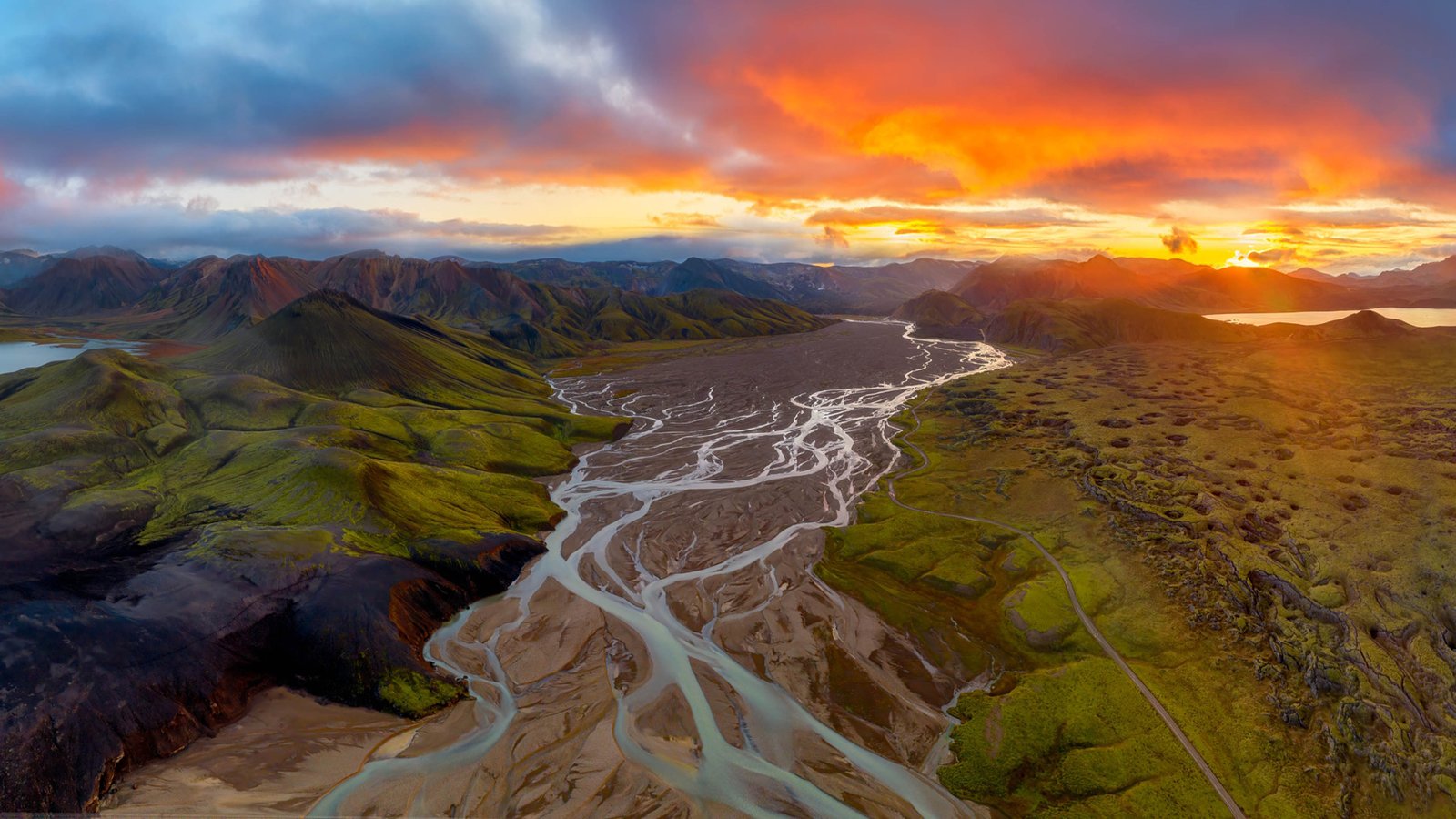 River Delta Landform Sunset Orange Sky On Top Of Iceland