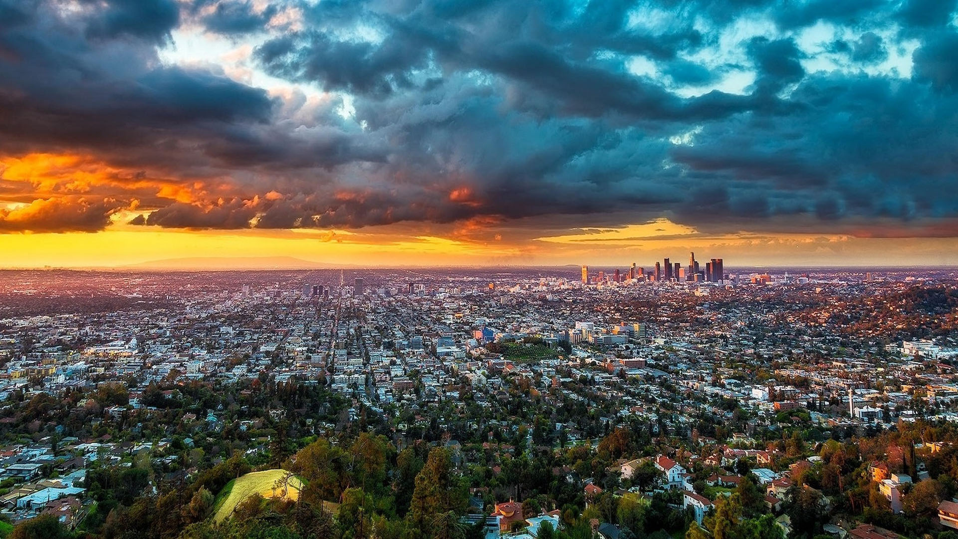 Los Angeles Cityscape California Usa Panoramas Sunset Clouds Skyscraper  Urban Wallpaper Hd : 