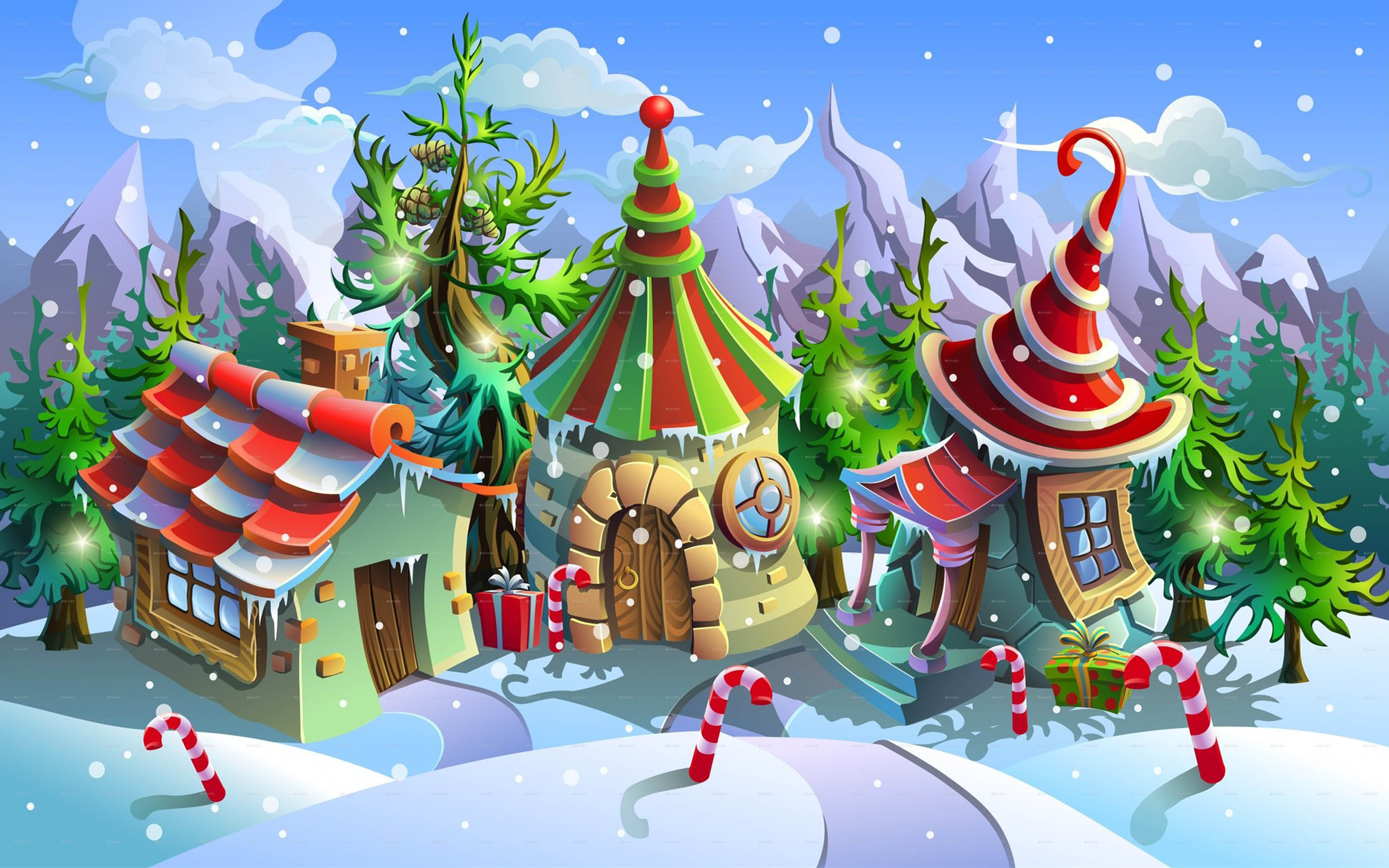 Christmas Village Santa Claus House Art Image Wallpaper Hd
