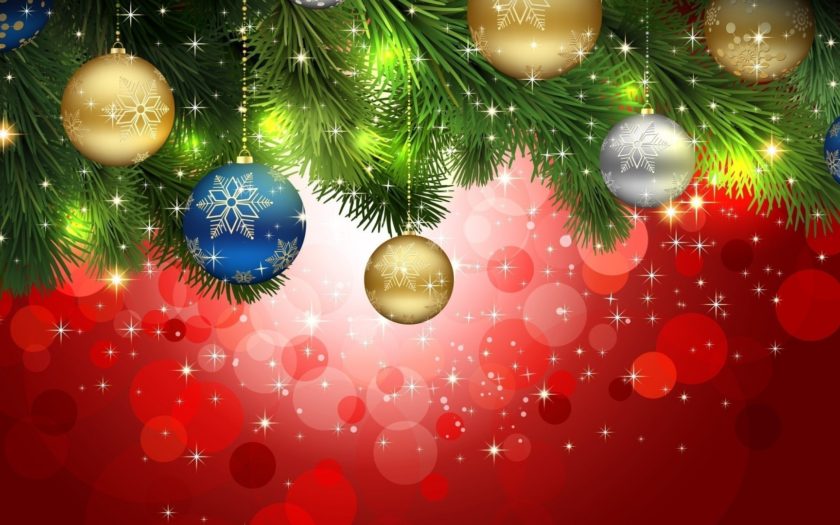 Christmas And New Year Background Christmas Balls And Pine Twigs Stars ...