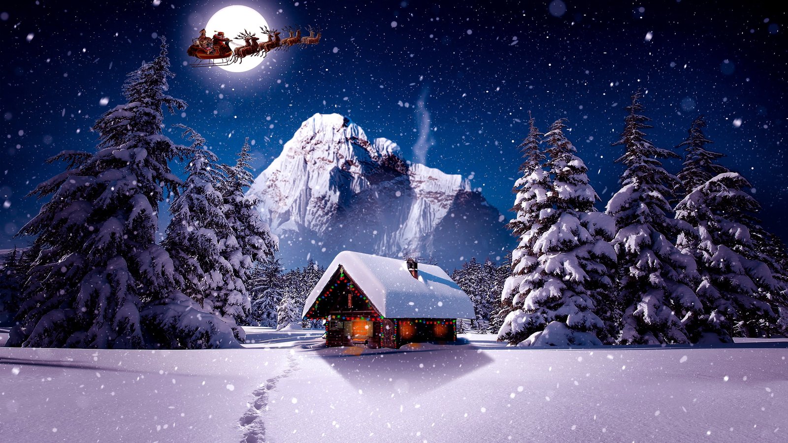 Christmas Wallpaper Hd Landscape Winter Santa Claus Sleigh Snow Moon