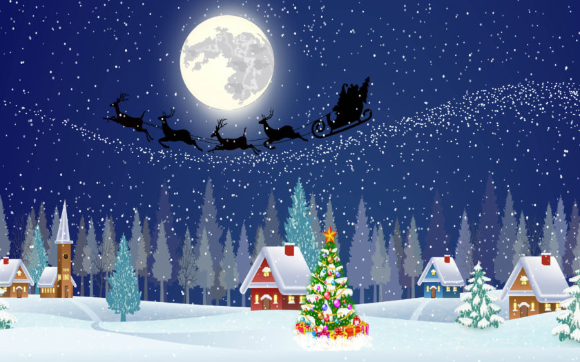 Merry Christmas And Happy New Year New Year Christmas Tree And Night  Village Wallpaper Hd : 