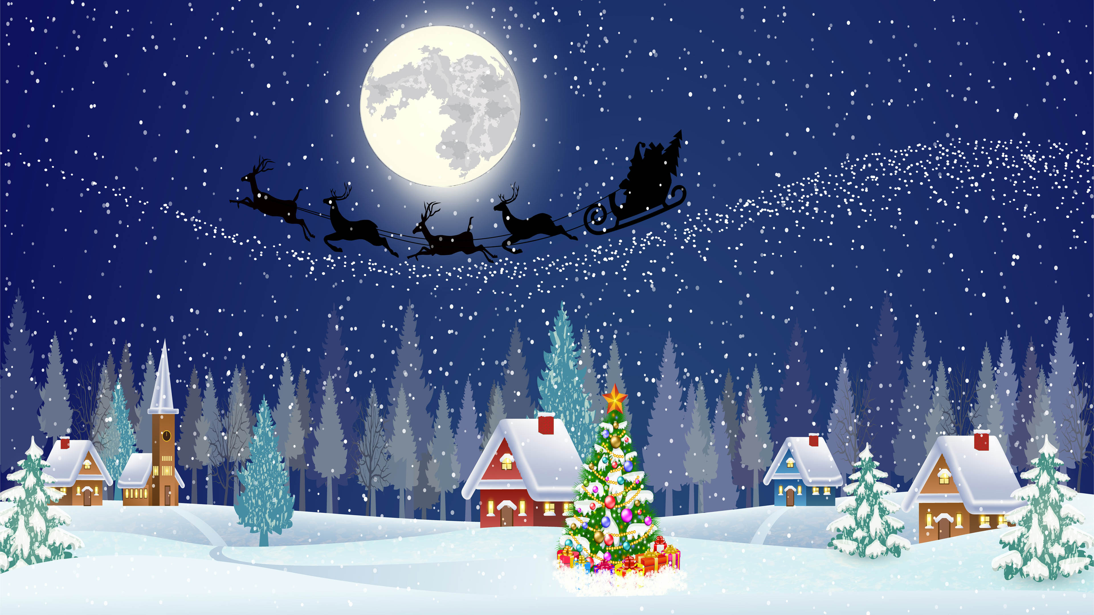 Christmas Village Santa Claus Sleigh 4K Wallpaper iPhone HD Phone 5780h