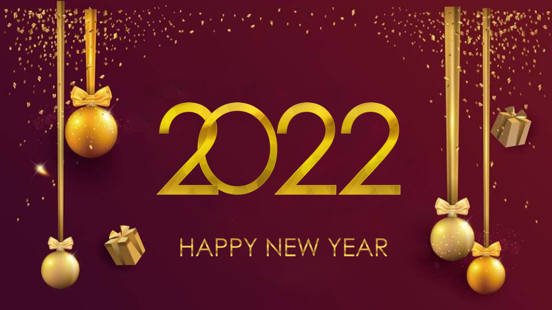 Happy New Year 2022 Shining Background With Gold Balls And Glitter Elegant  Design : 