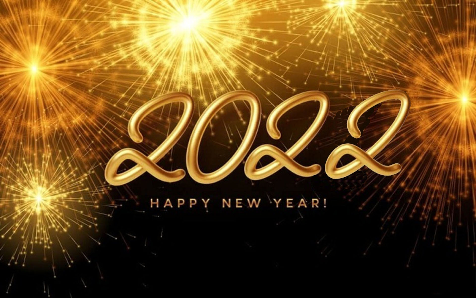 Happy New Year 2022 Golden Shiny Background With Bright Burning Fireworks :  