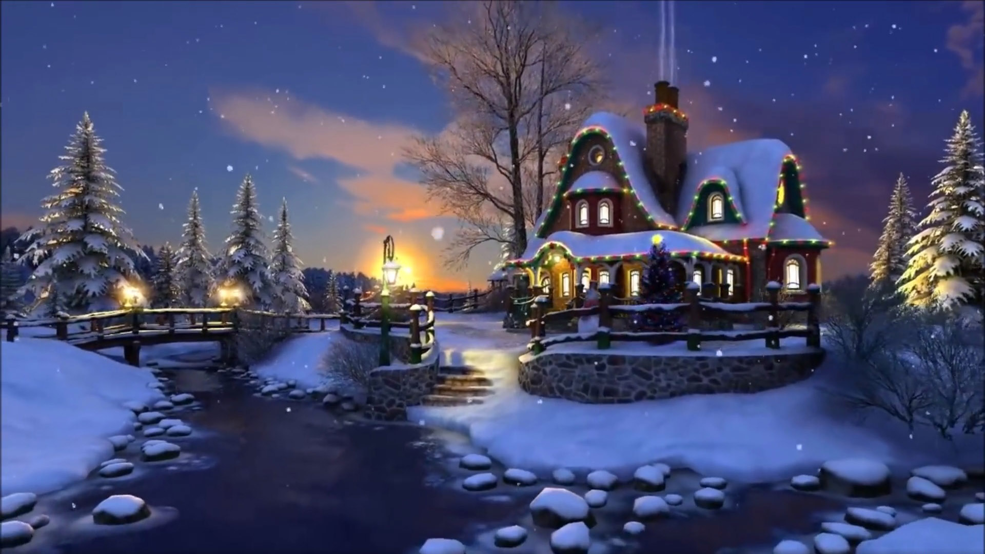 Magical Christmas Evening Winter Snow Night Wallpapers HD