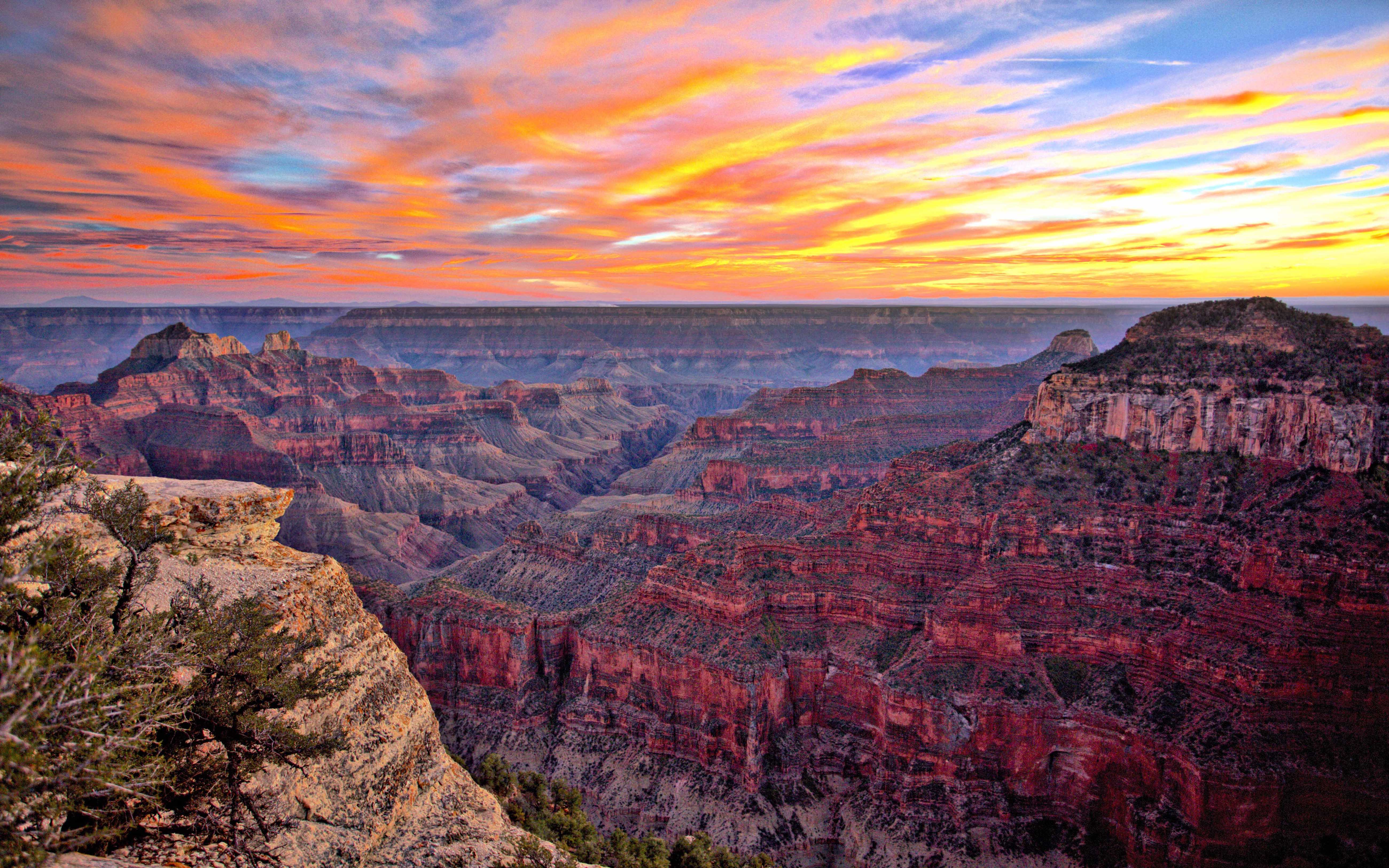 Grand Canyon National Park Arizona Usa Red Clouds Sunset Landscape